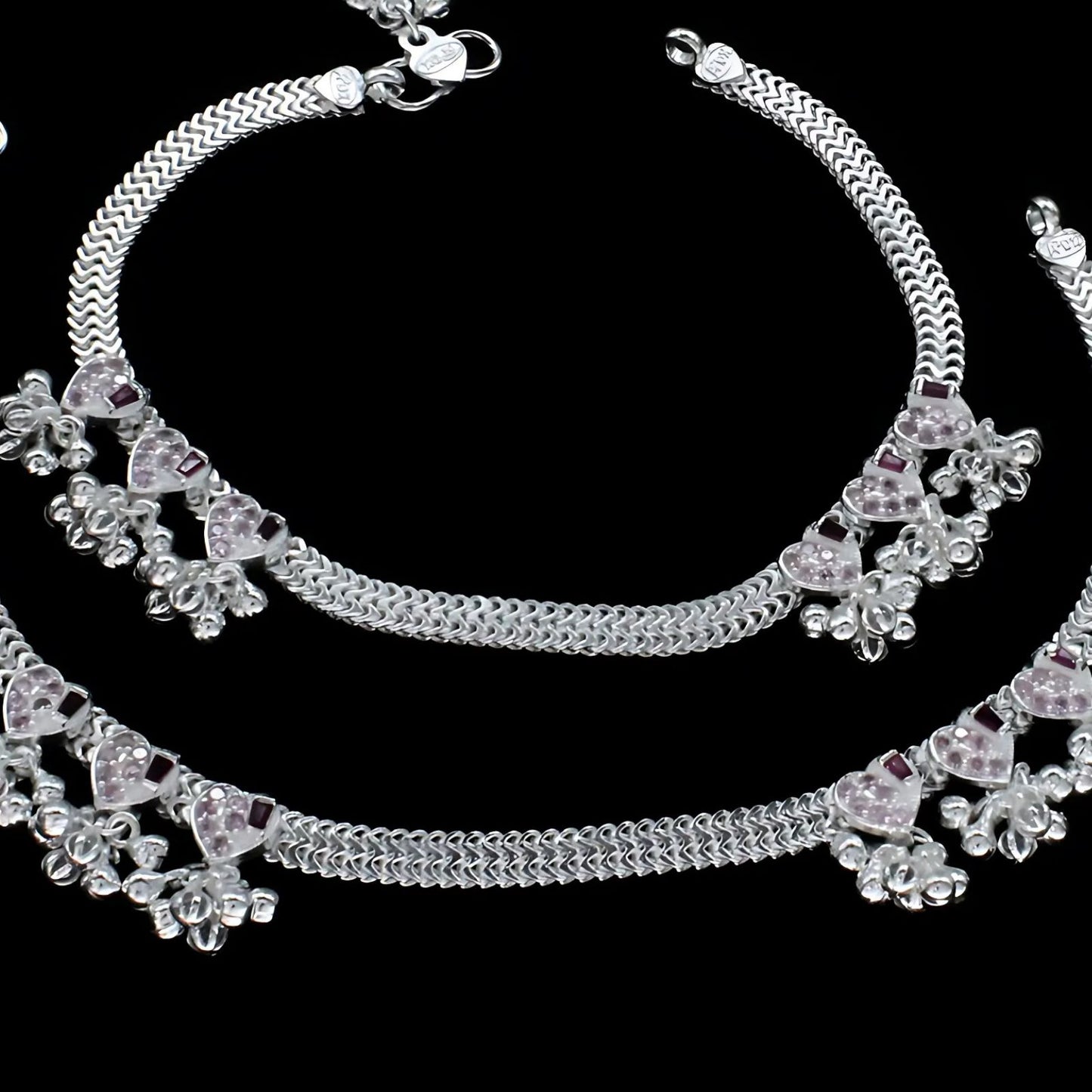 Real Sterling Silver women Pink CZ Bridal Anklet Ankle Bracelet 10.3"