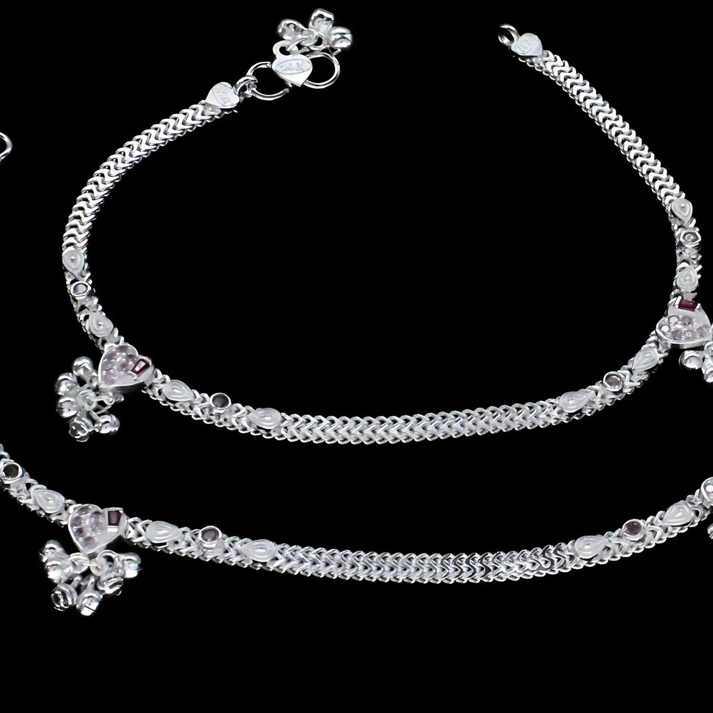 Real Sterling Silver Pink CZ women designer Anklet Ankle Bracelet 10.3"