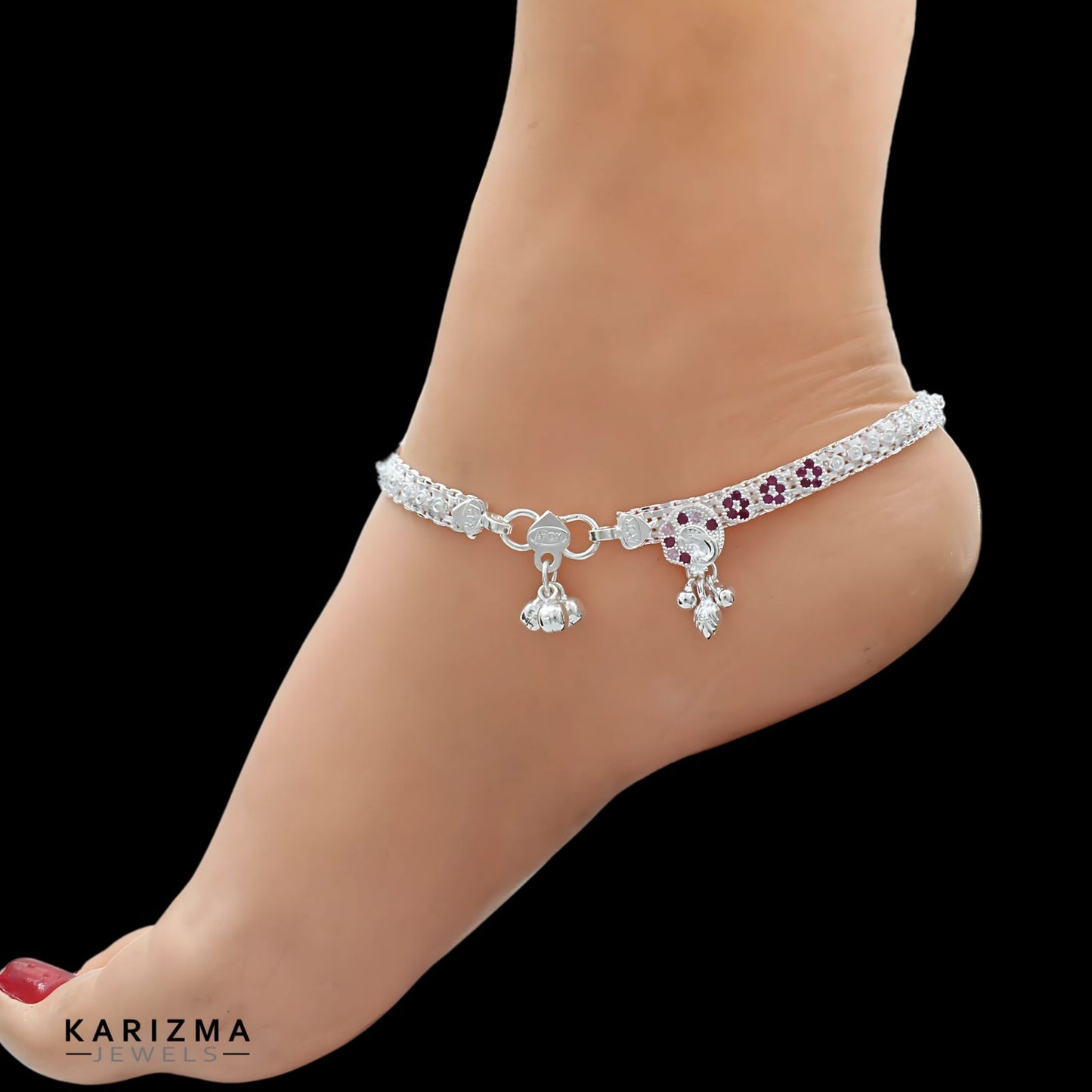 Real Sterling Silver Pink CZ women handmade Anklet Ankle Bracelet 10.3"