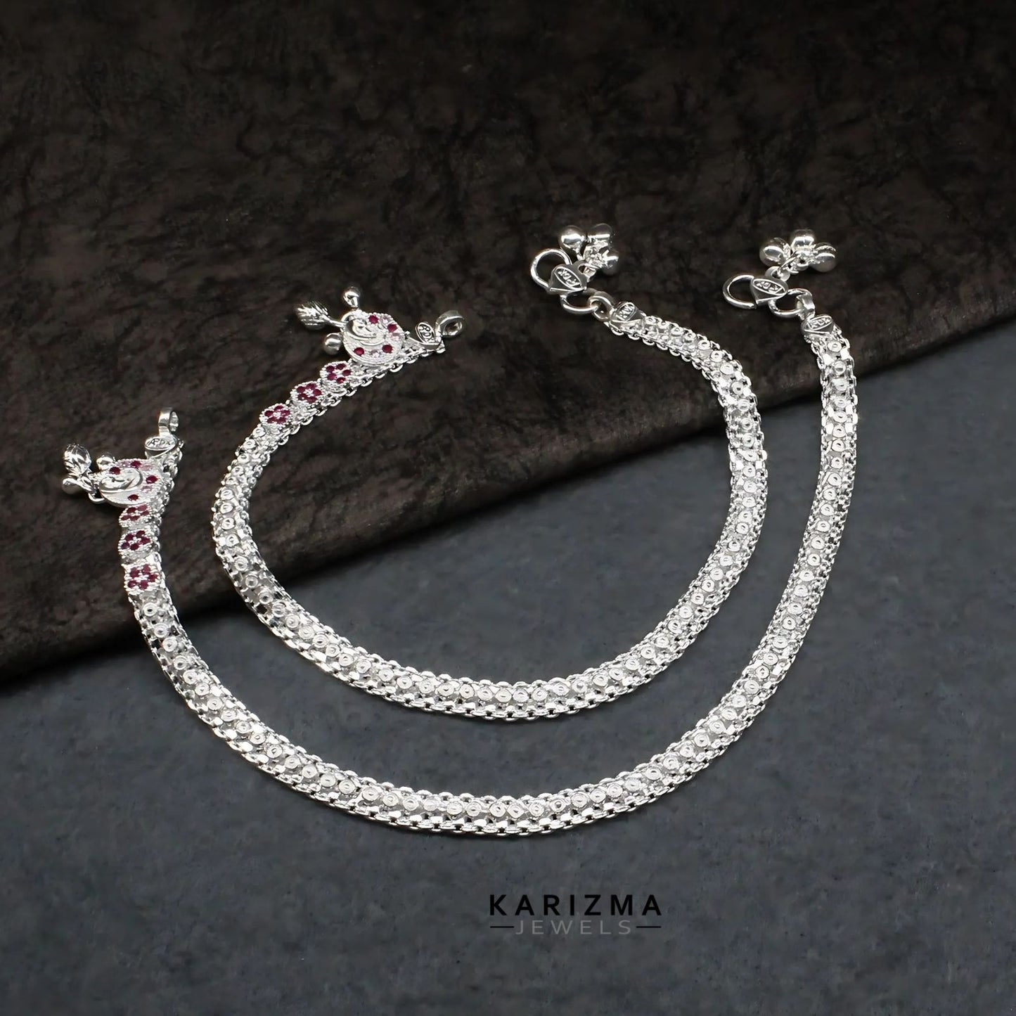 Real Sterling Silver Pink CZ women handmade Anklet Ankle Bracelet 10.3"