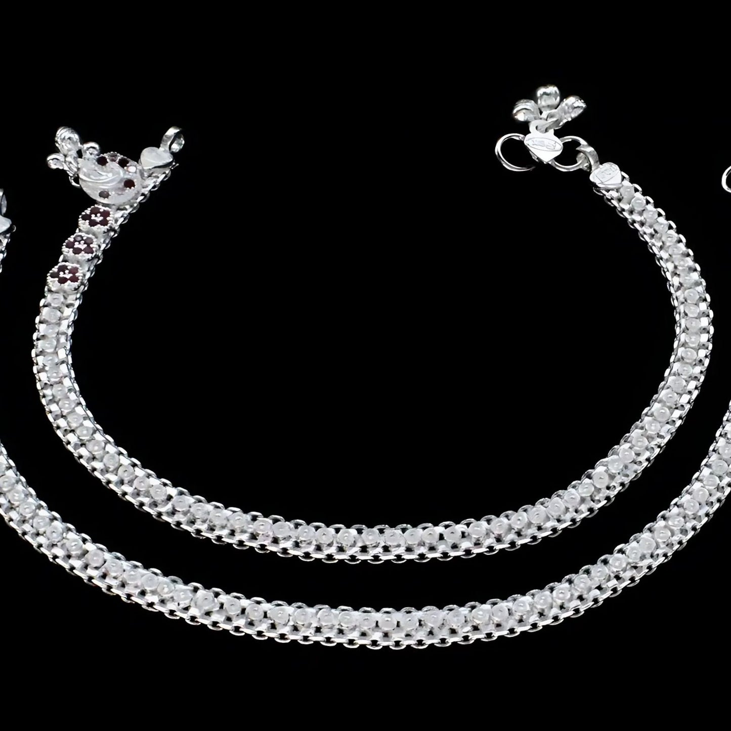 Real Sterling Silver Pink CZ women handmade Anklet Ankle Bracelet 10.3"