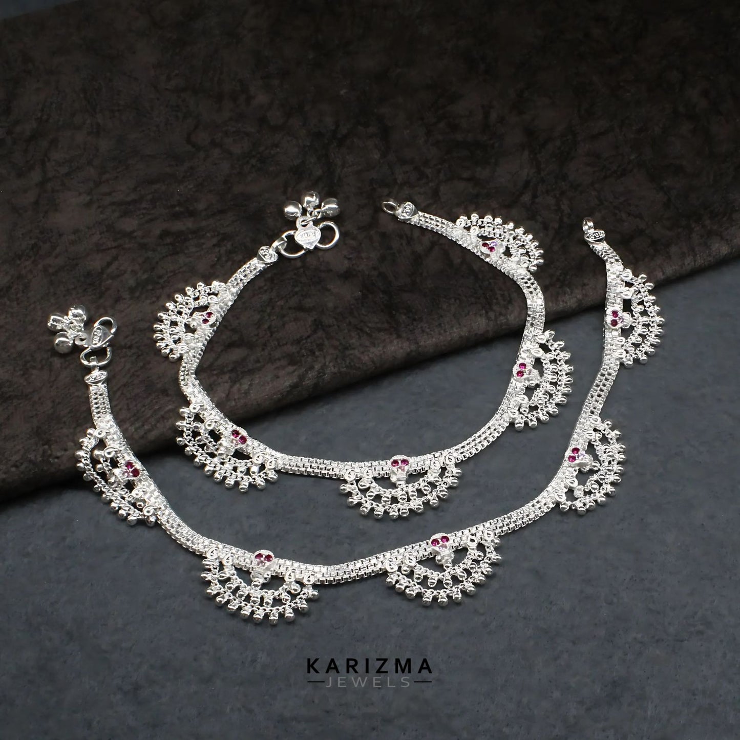 Real Sterling Silver Pink CZ women party wear Anklet Ankle Bracelet 10.3"