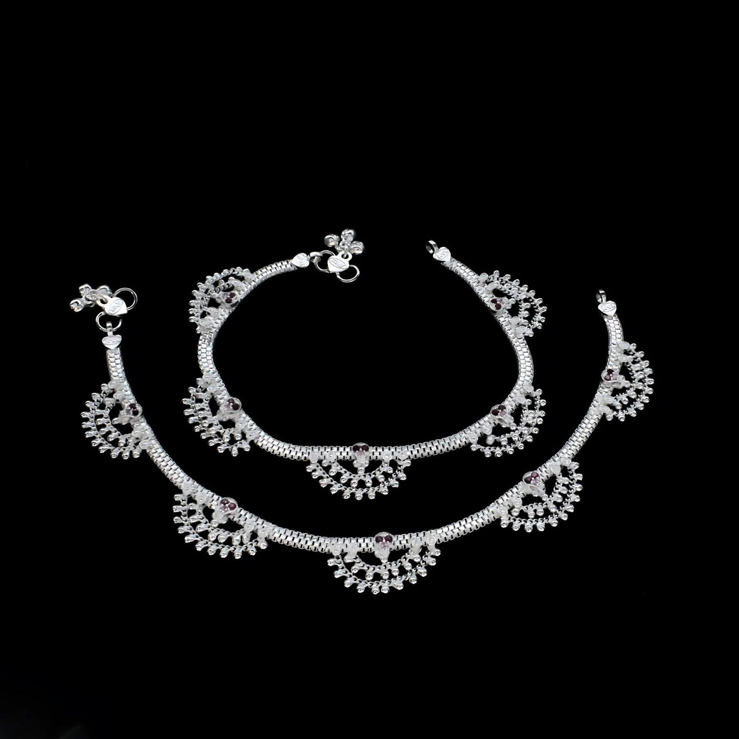 Real Sterling Silver Pink CZ women party wear Anklet Ankle Bracelet 10.3"