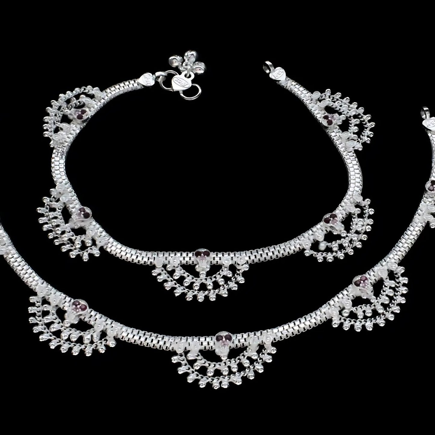 Real Sterling Silver Pink CZ women party wear Anklet Ankle Bracelet 10.3"