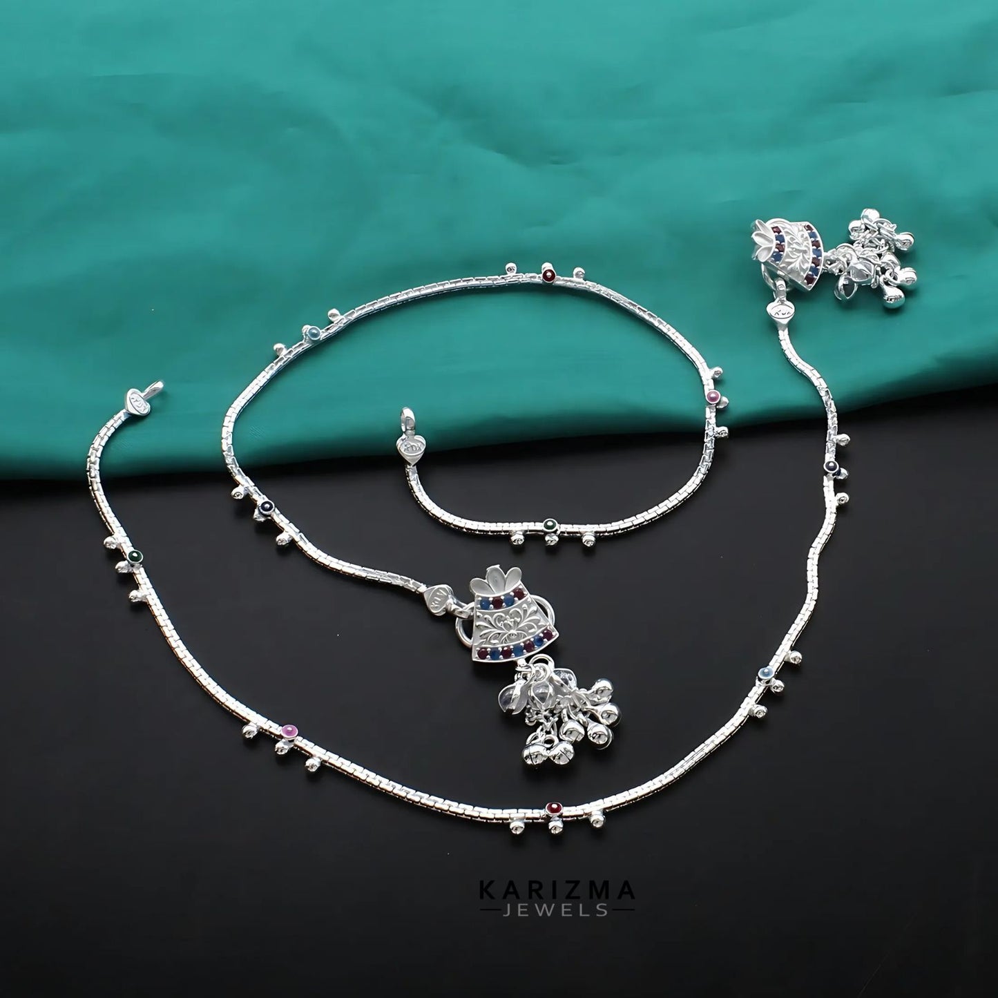 Real Sterling Silver women Blue Pink CZ Anklet Ankle Bracelet 10.3"