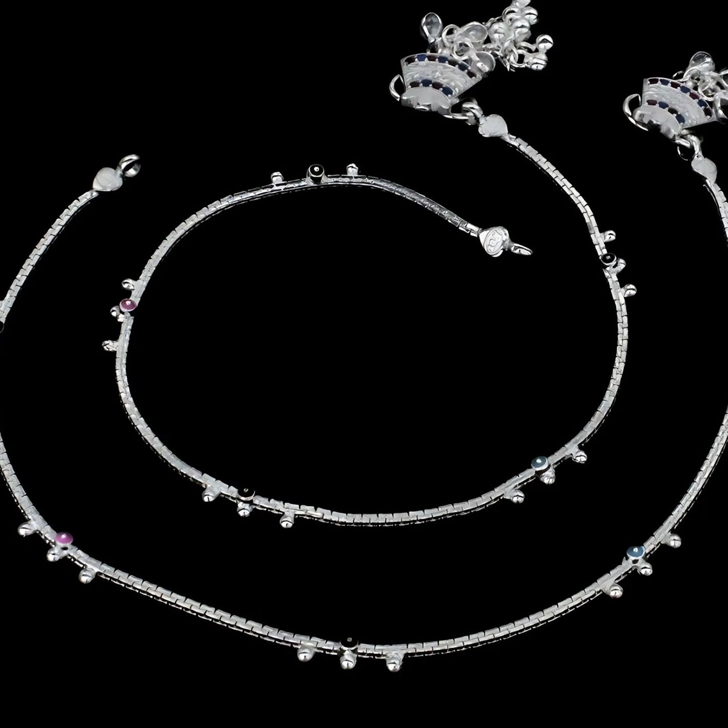 Real Sterling Silver women Blue Pink CZ Anklet Ankle Bracelet 10.3"