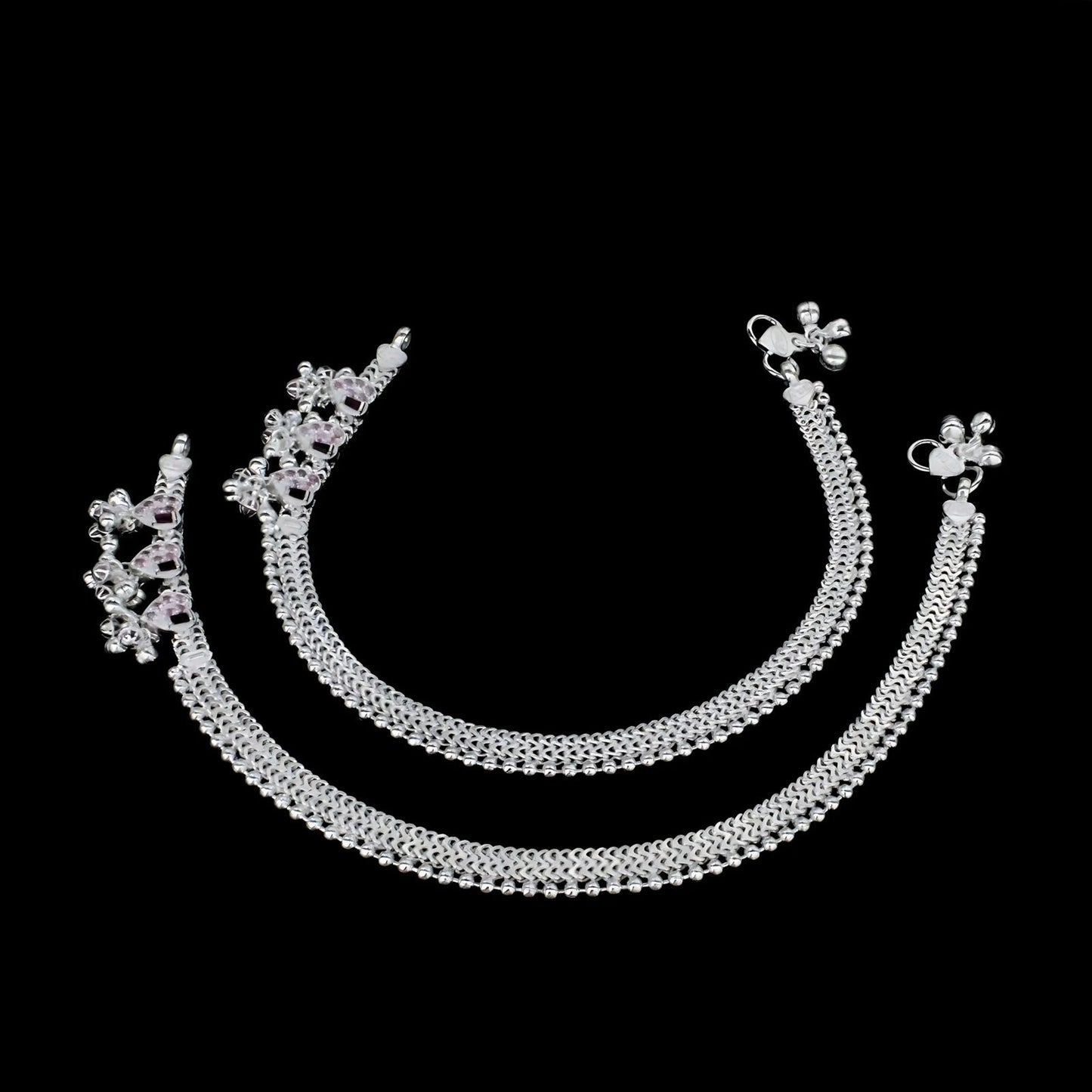 Real Sterling Silver women Pink CZ heart design Anklet Ankle Bracelet 10"
