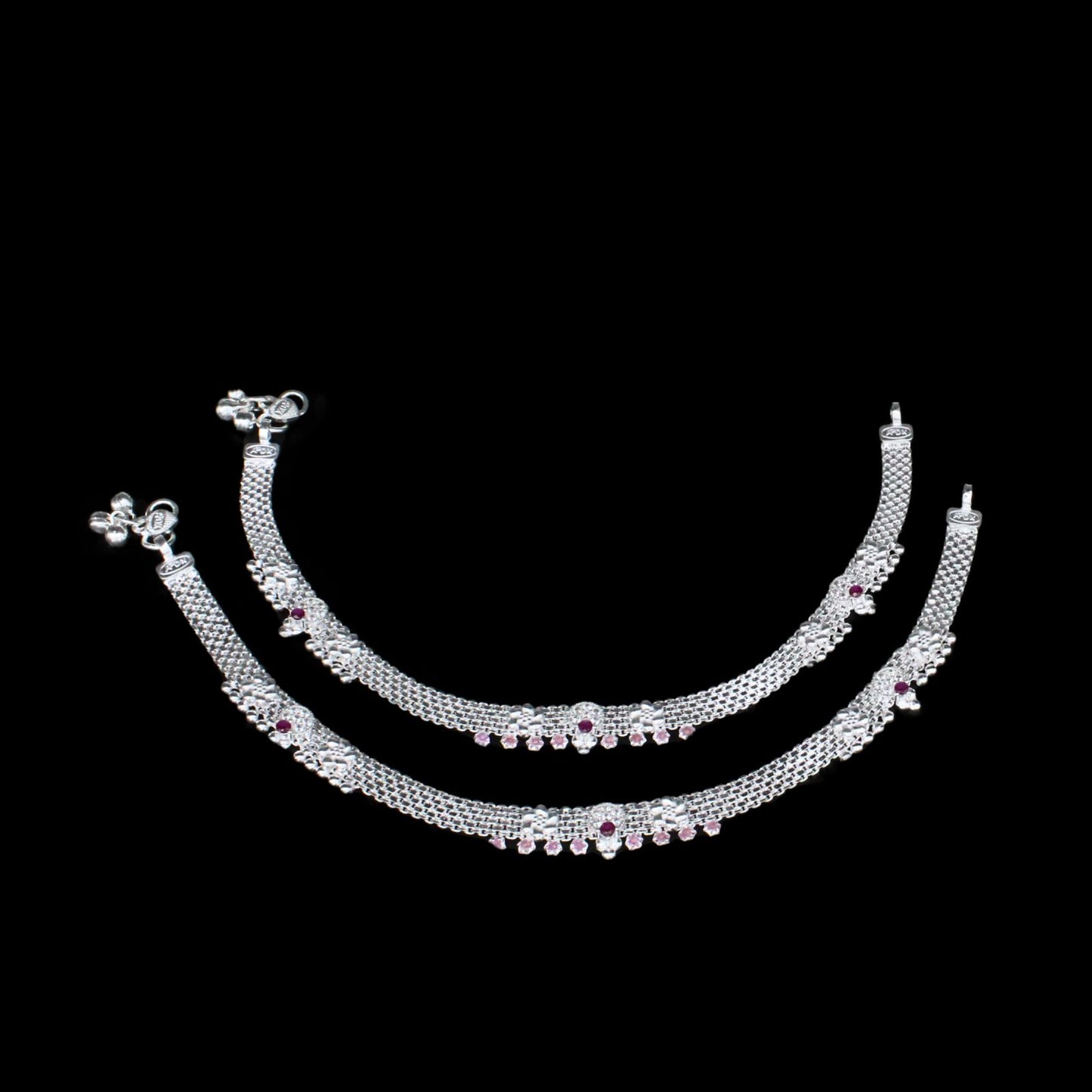 Real Sterling Silver Indian women CZ Anklets Ankle Pair 10.3"
