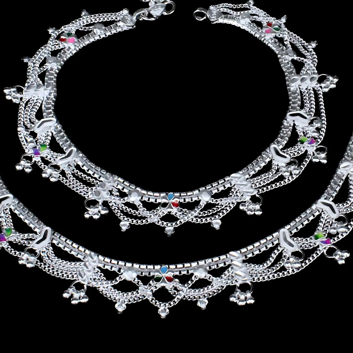 Indian Real Sterling Silver women gifting Anklets Ankle Pair 10.5"