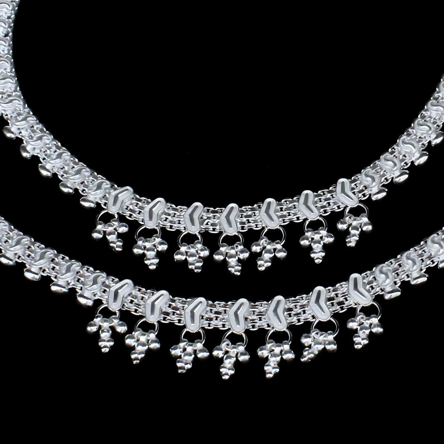 Indian Real Sterling Silver women party wear Anklets Ankle Pair 10"