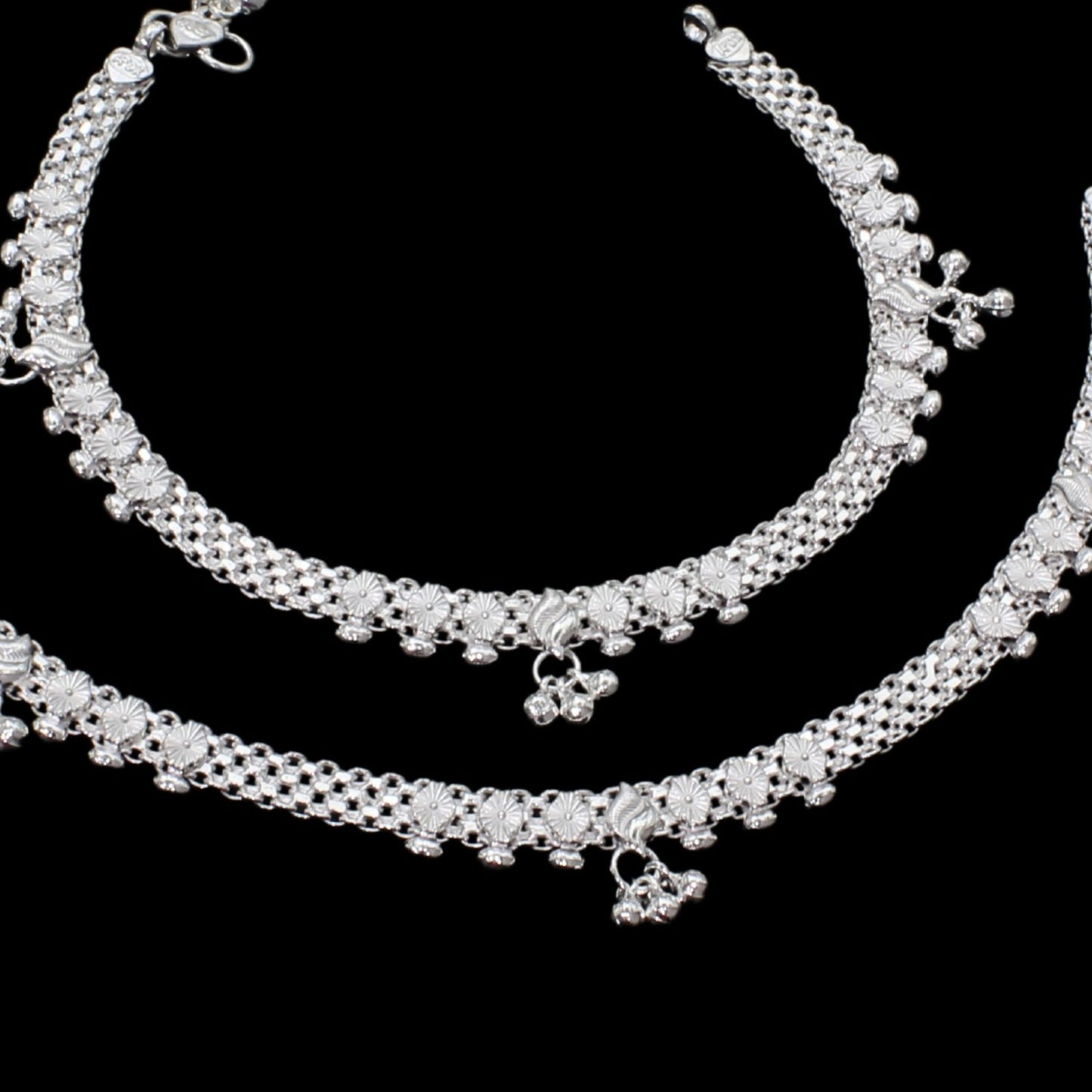 Real Silver Indian women boho gifting Anklets Ankle Pair 10"