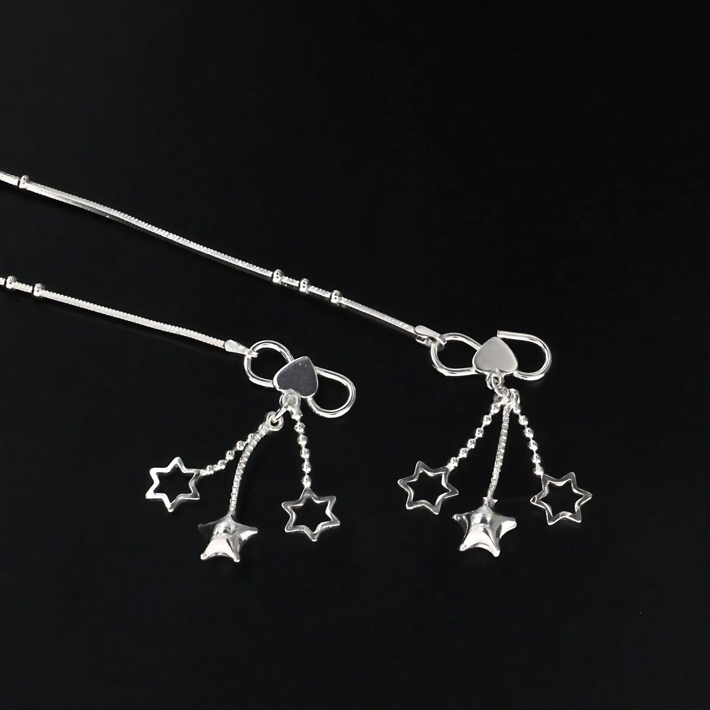 925 Sterling Silver ball beaded Chain Anklet Pair 10.3"