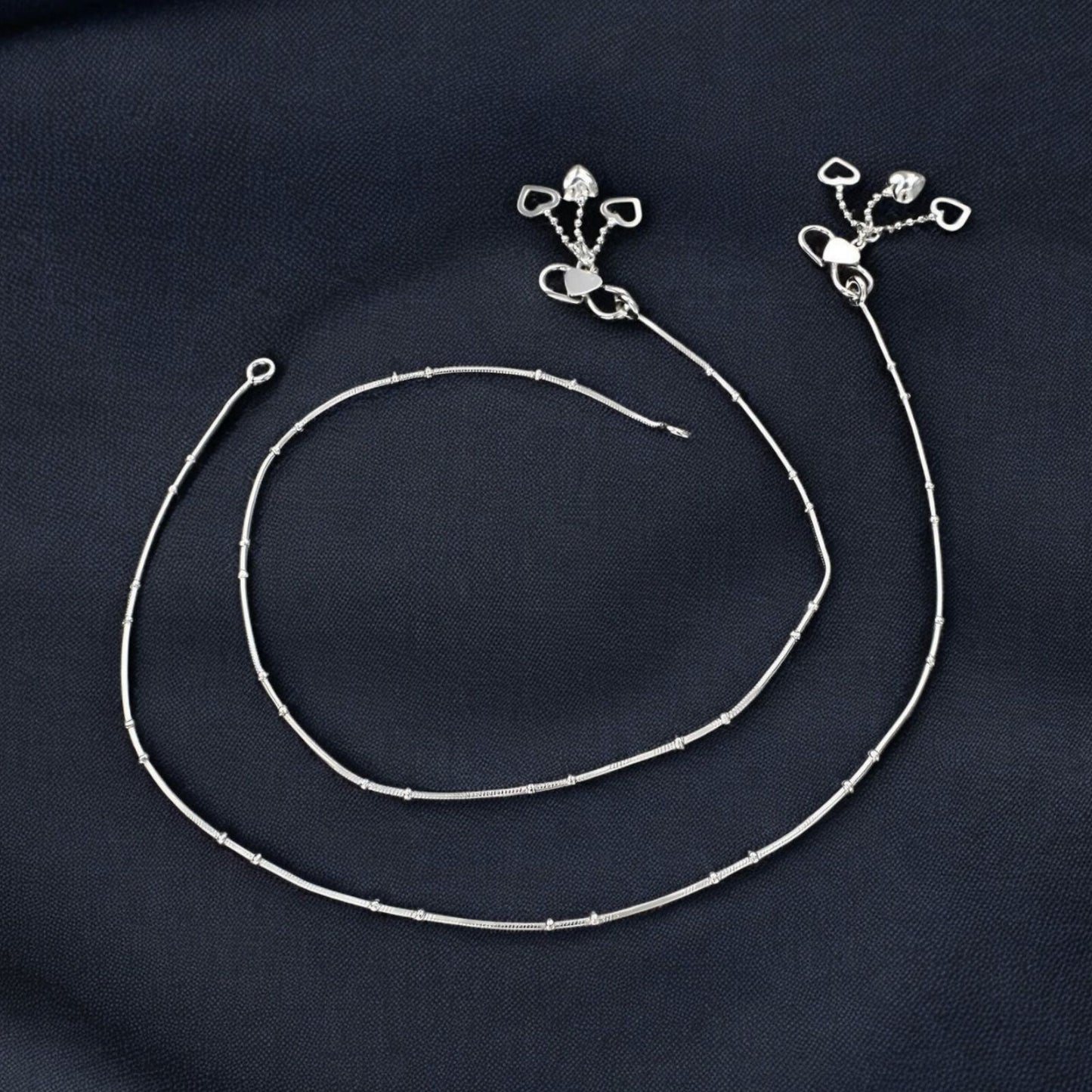 925 Sterling Silver girlish Chain Anklet Pair 10.3"
