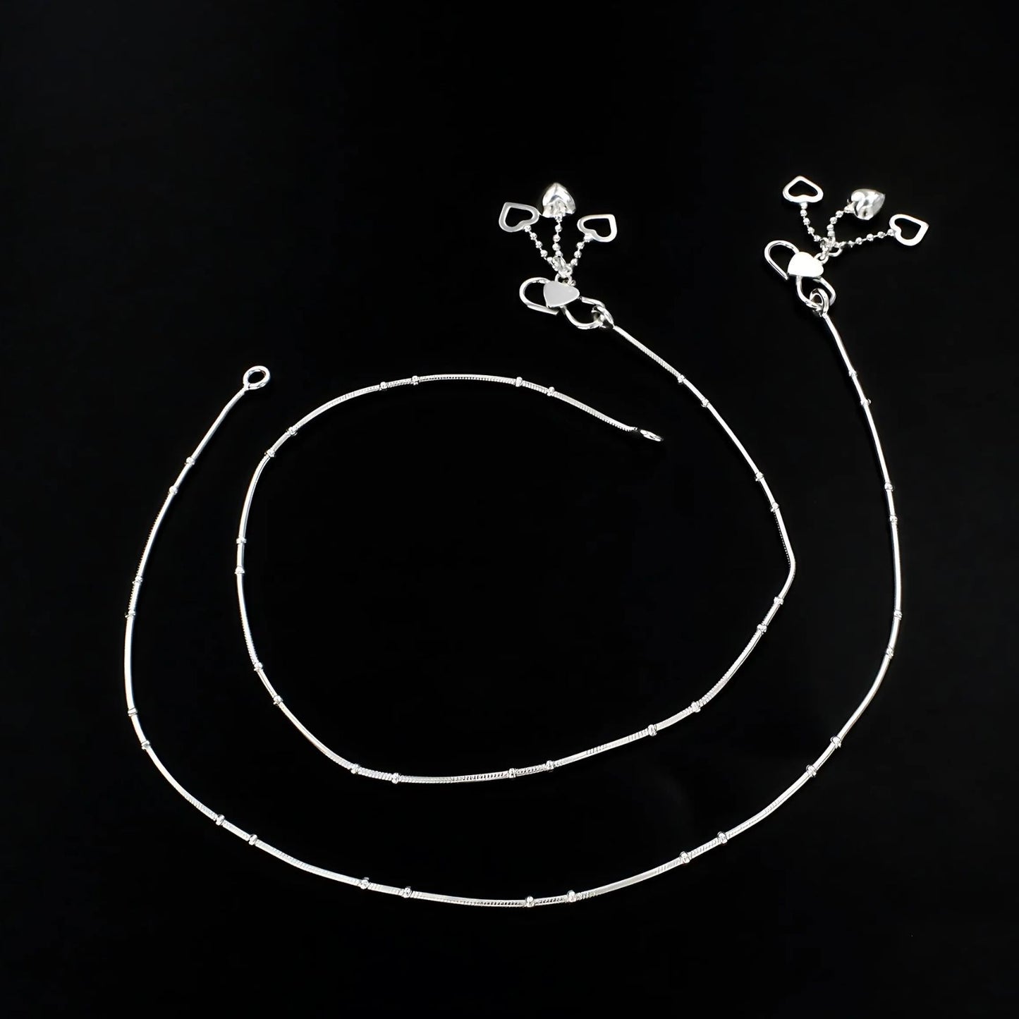 925 Sterling Silver girlish Chain Anklet Pair 10.3"