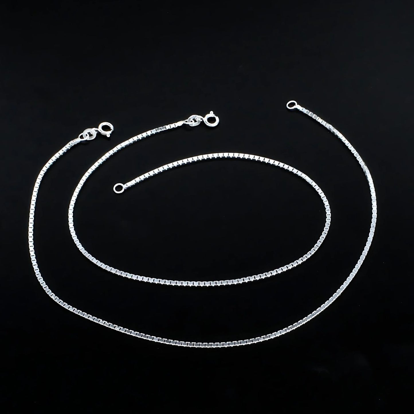925 Sterling Silver girlish box Chain Anklet Pair 10.3"