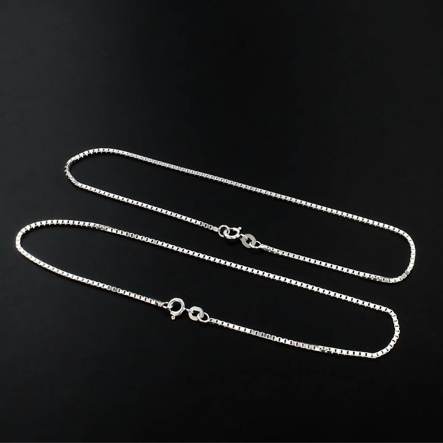 925 Sterling Silver girlish box Chain Anklet Pair 10.3"