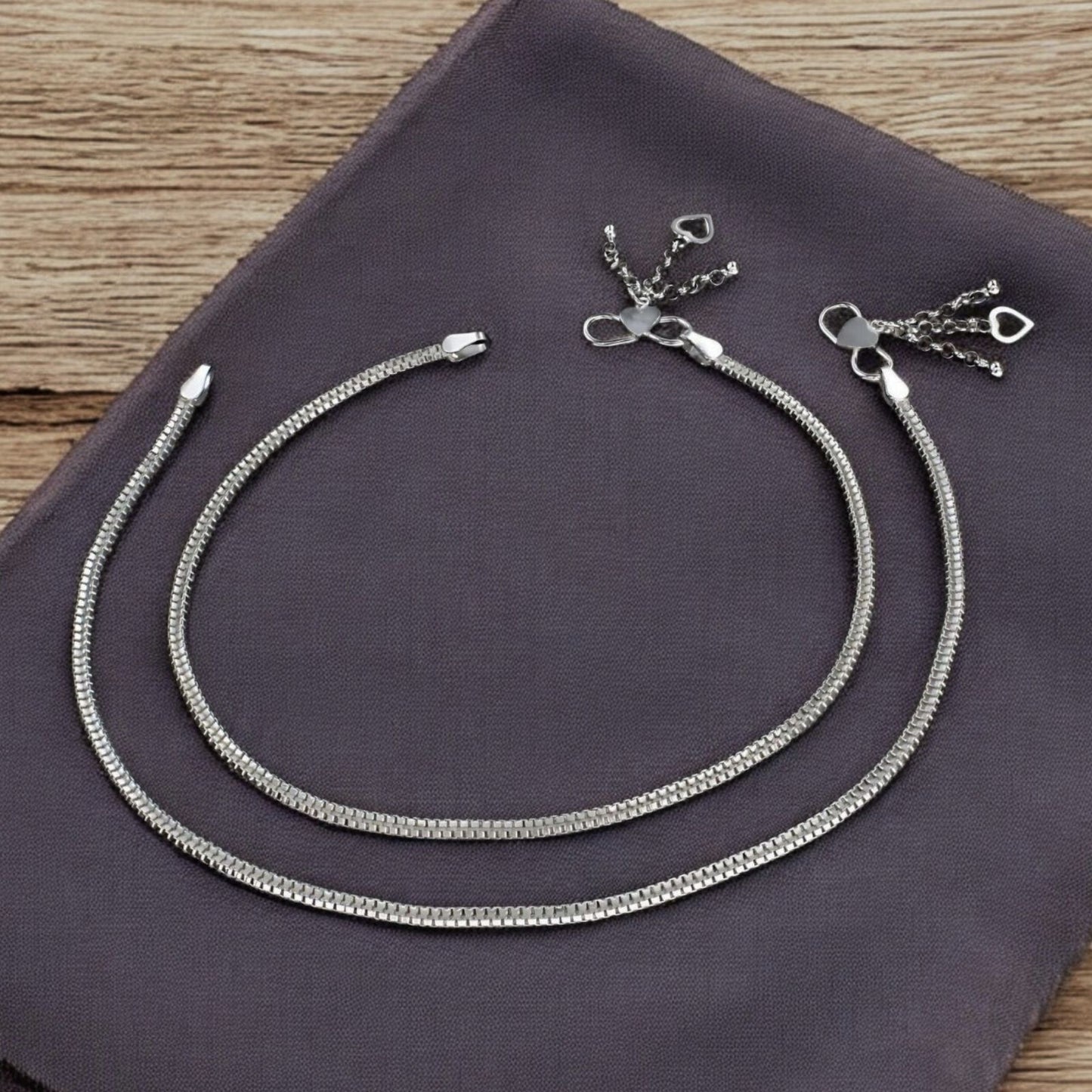 Trendy 925 Sterling Silver girlish Chain Anklet Pair 10.3"