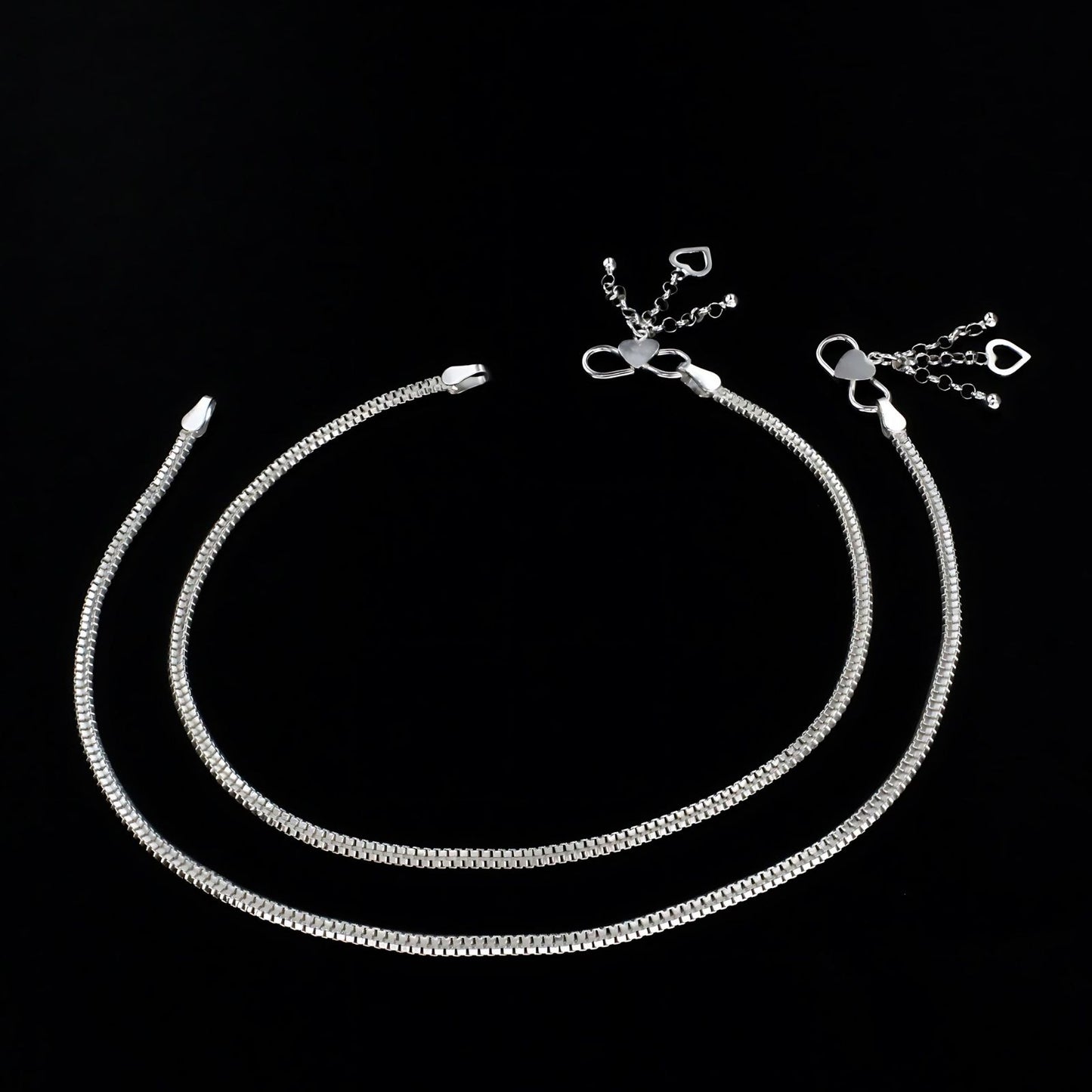 Trendy 925 Sterling Silver girlish Chain Anklet Pair 10.3"