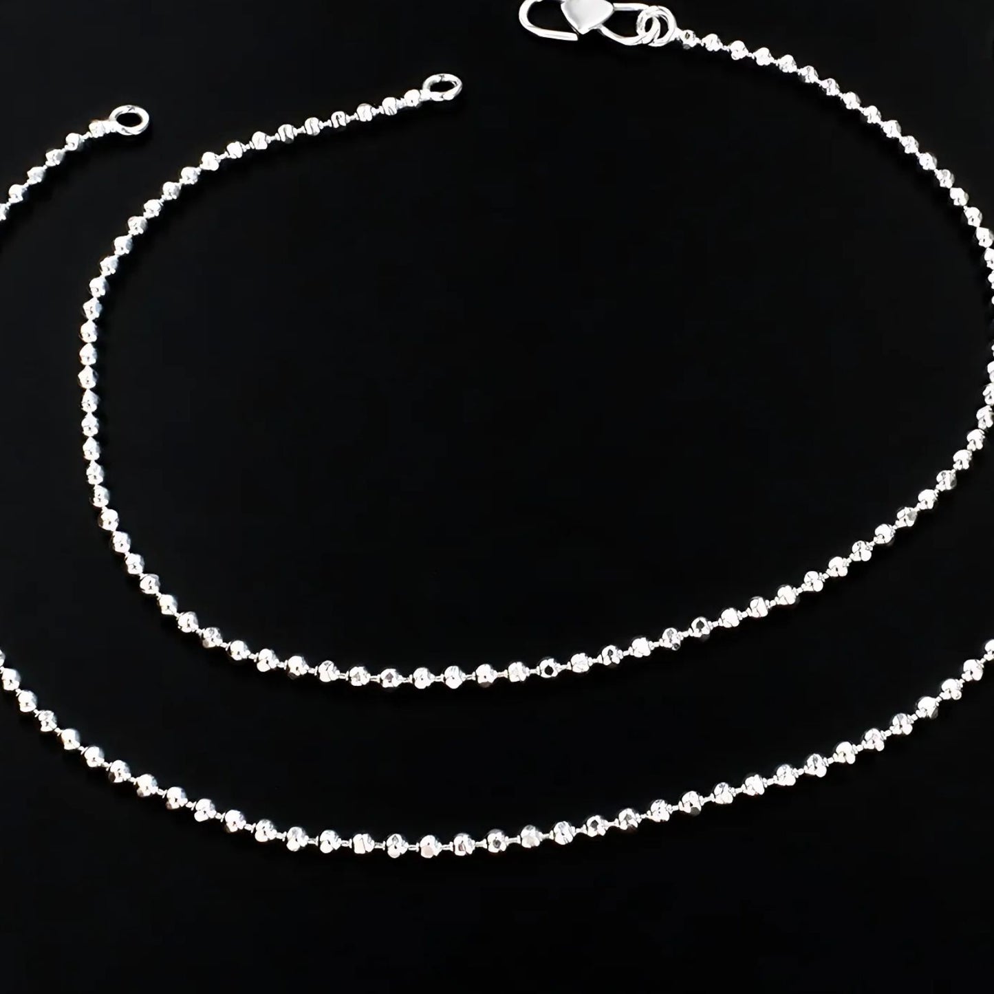 Girlish 925 Sterling Silver excellent ball beaded Chain Anklet Pair 10.3"