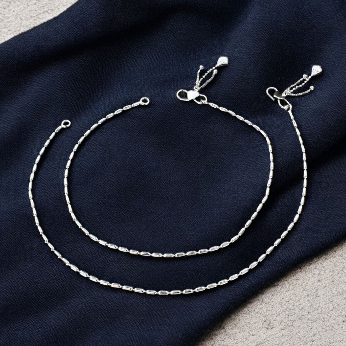 Girlish 925 Sterling Silver capsule design Chain Anklet Pair 10"