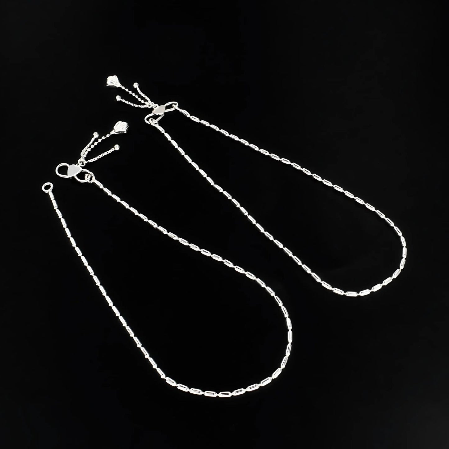 Girlish 925 Sterling Silver capsule design Chain Anklet Pair 10"