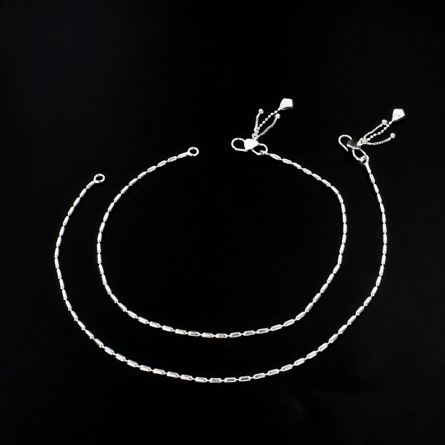 Girlish 925 Sterling Silver capsule design Chain Anklet Pair 10"