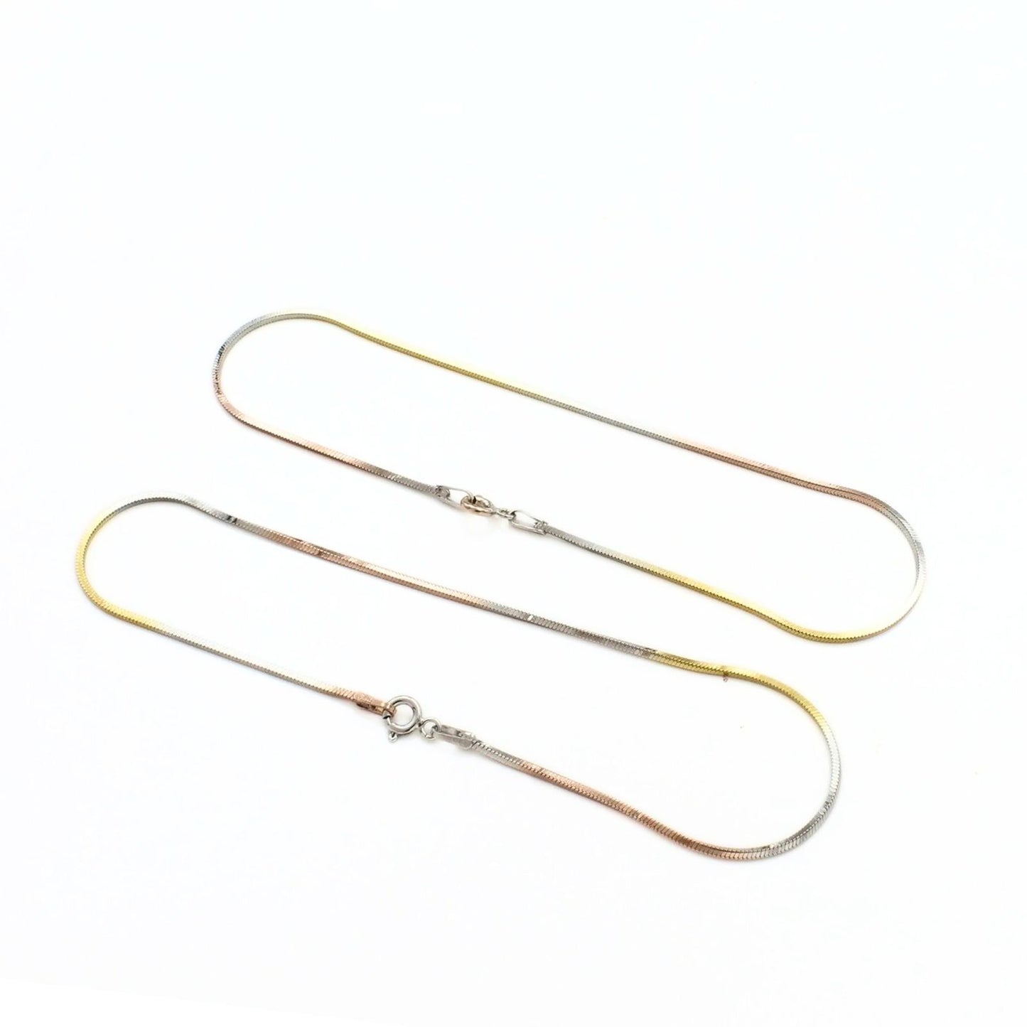 Three tone Girlish 925 Sterling Silver Chain Anklet Pair 10"