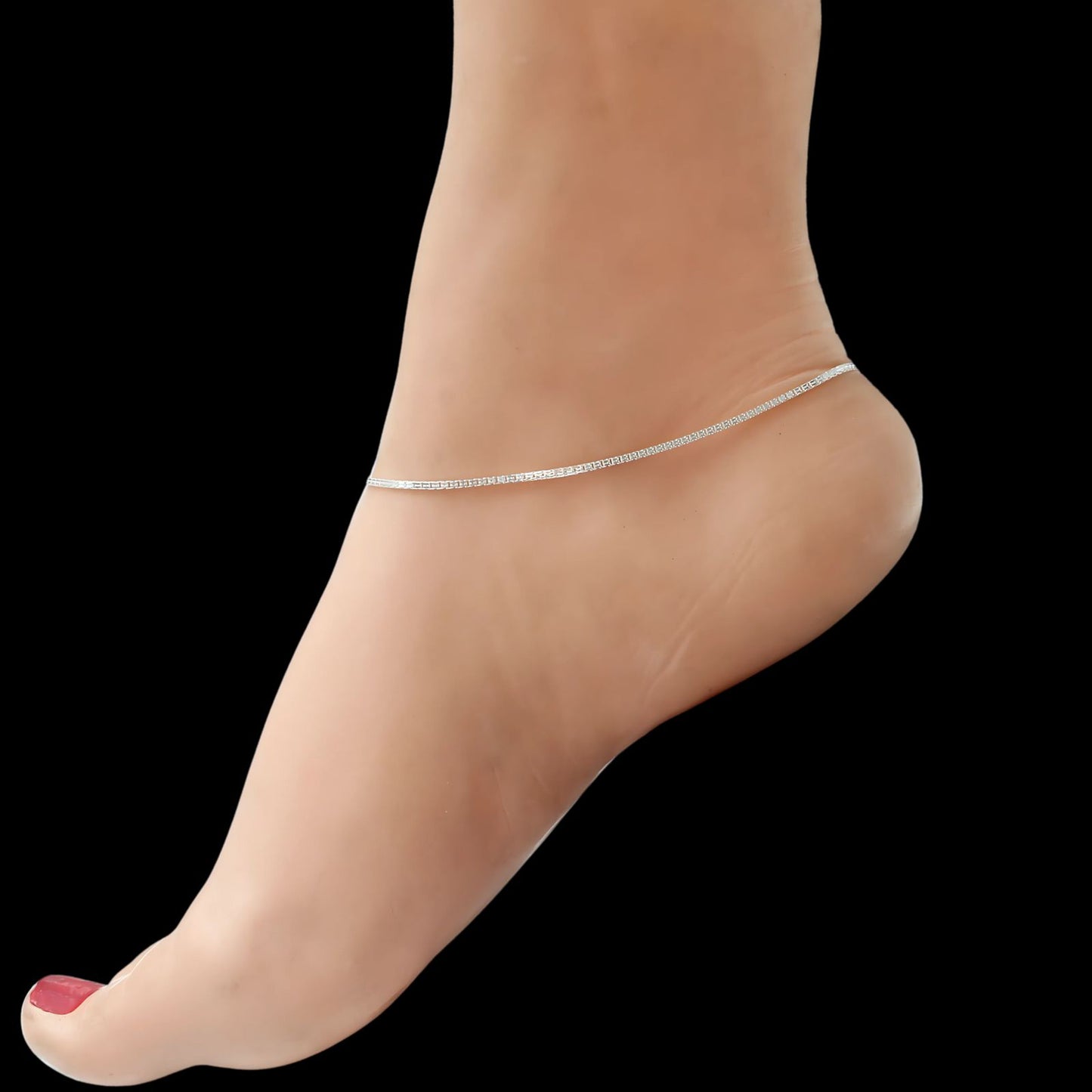 925 Sterling Silver box Chain Anklet Pair 10.3"