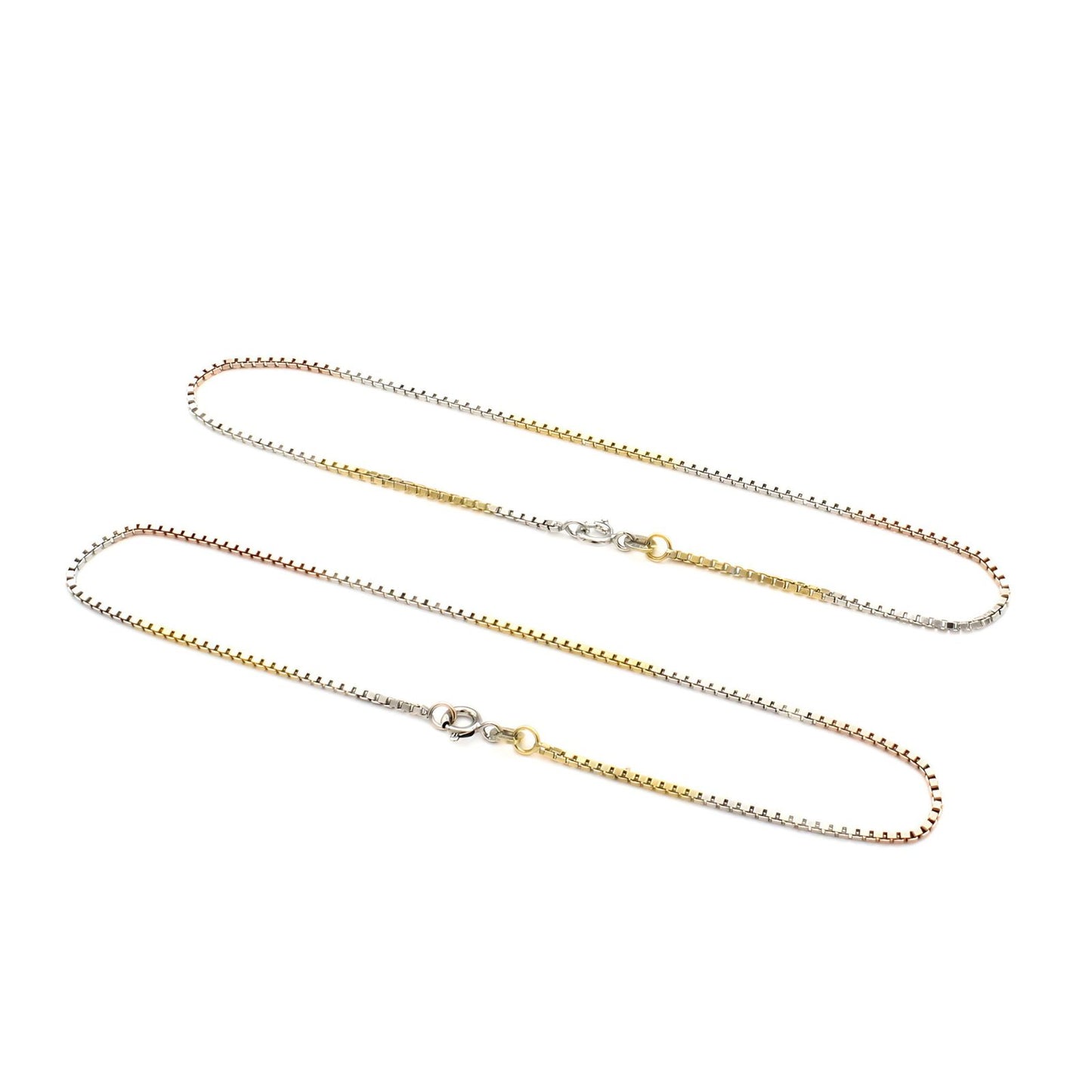 Trendy three tone Girlish 925 Sterling Silver box Chain Anklet Pair 10.3"