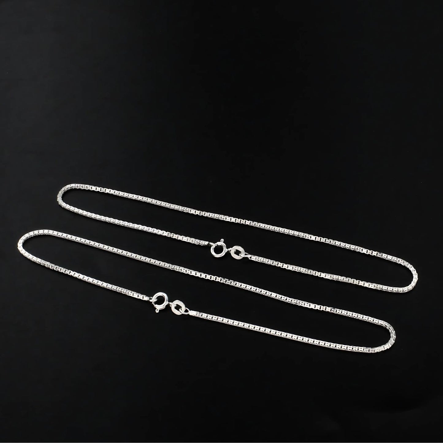 925 Sterling Silver box Chain Anklet Pair 10.3"