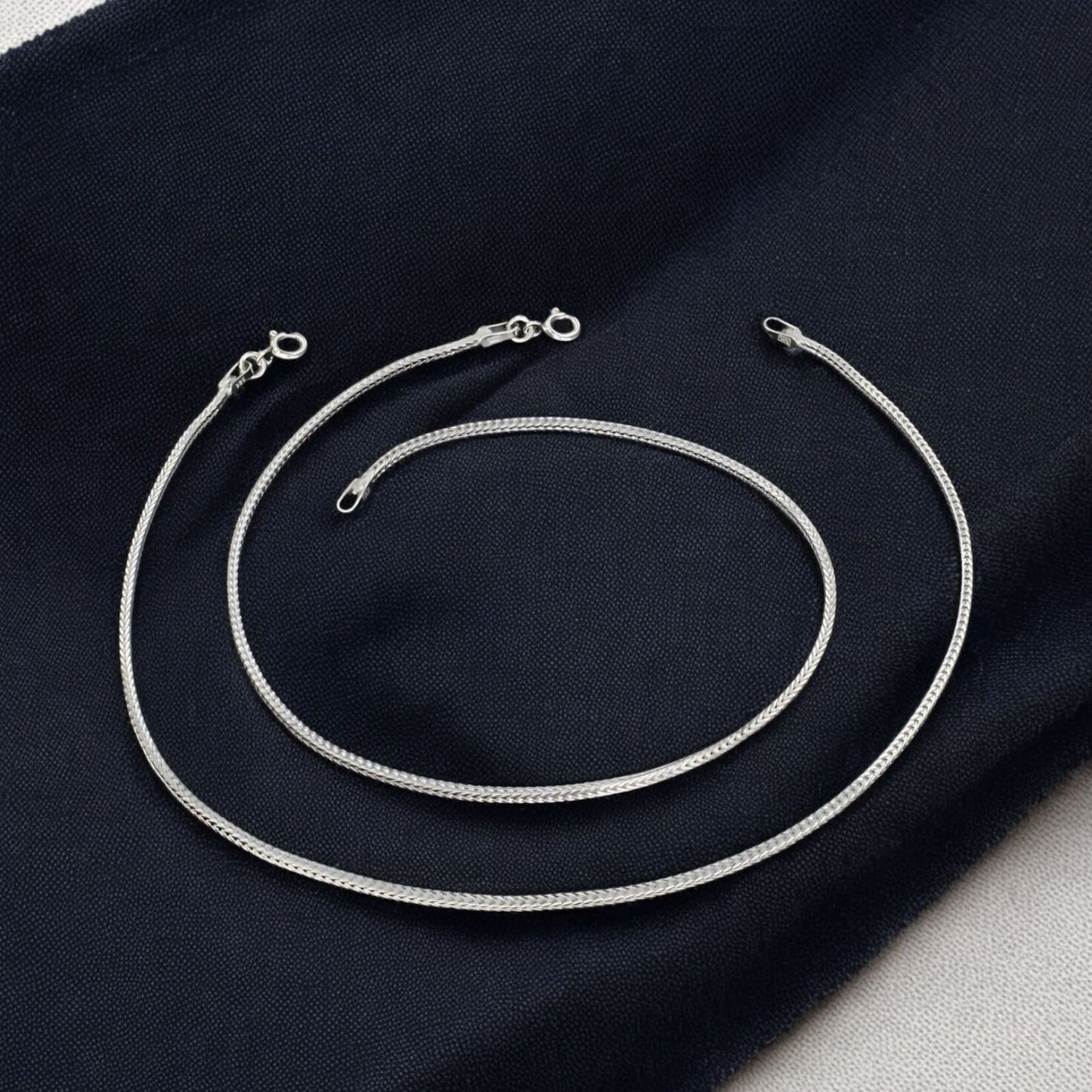 925 Sterling Silver women gifting Chain Anklet Pair 10.3"