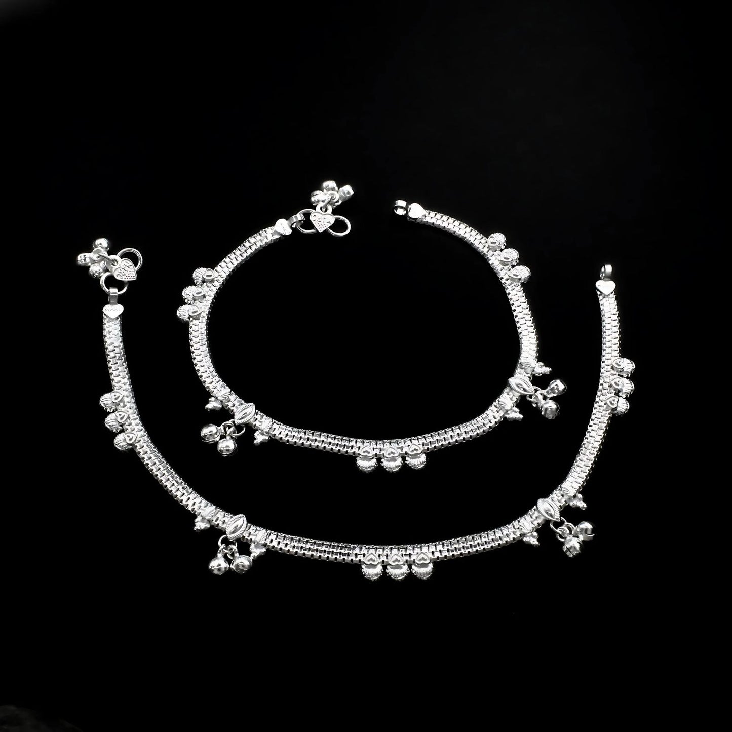 Real Sterling Silver women handmade Heart design Anklet Ankle Pair 10"