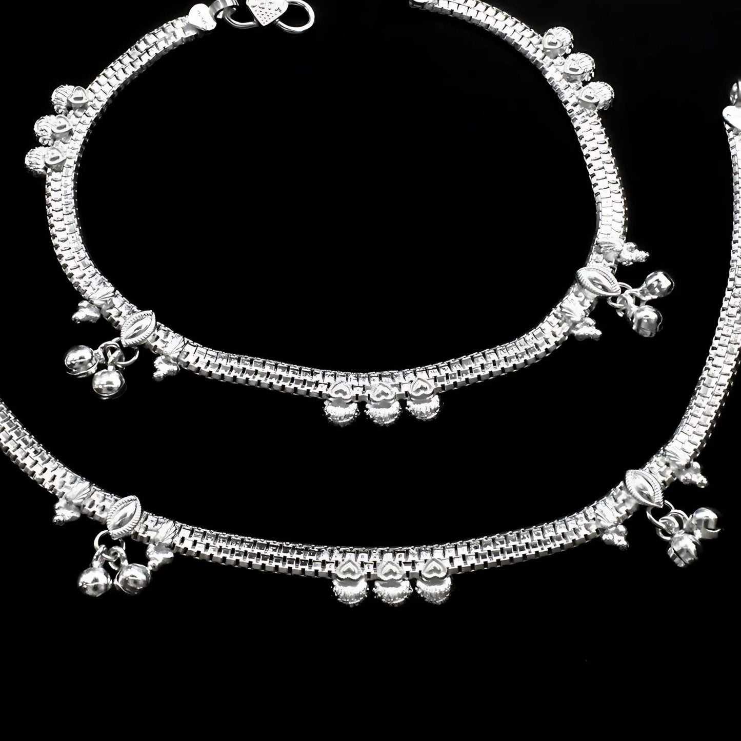 Real Sterling Silver women handmade Heart design Anklet Ankle Pair 10"