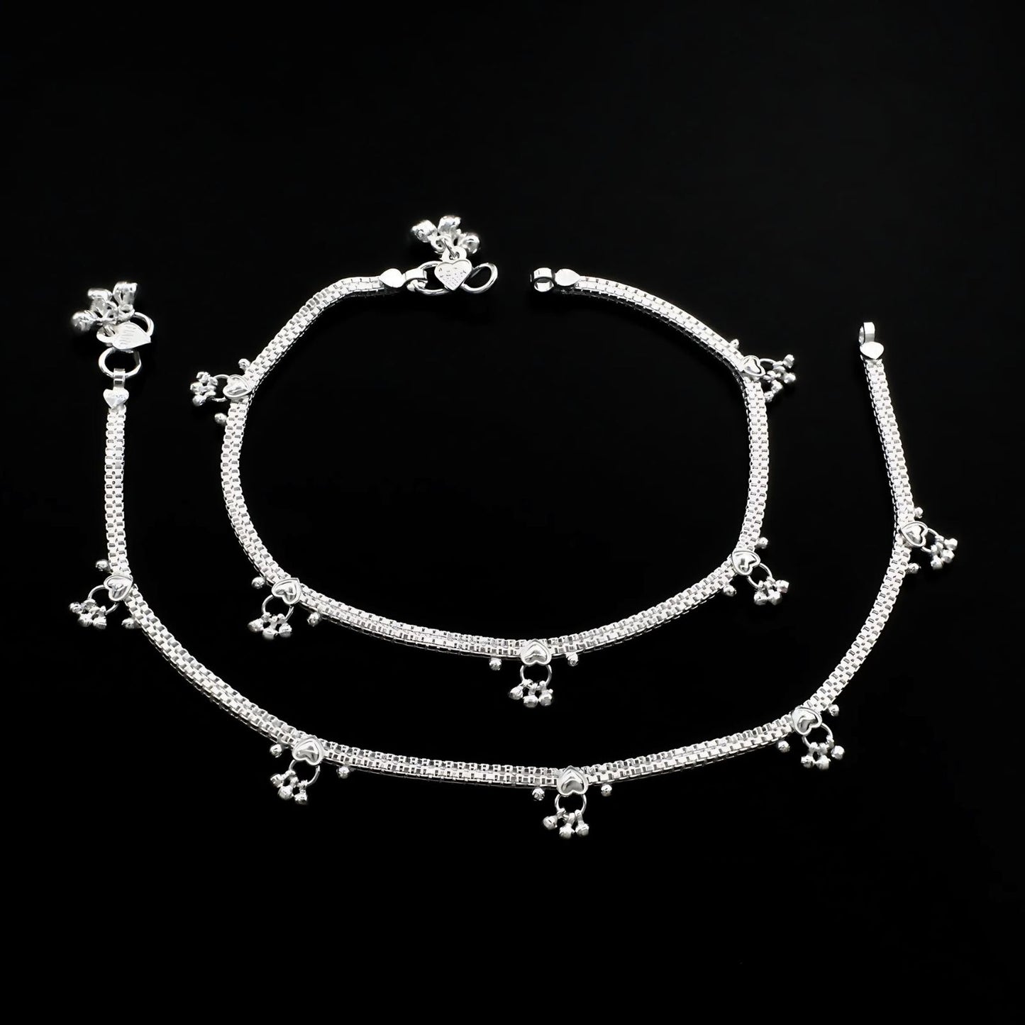 Real Sterling Silver women cultural design Anklet Ankle Pair 10.8"