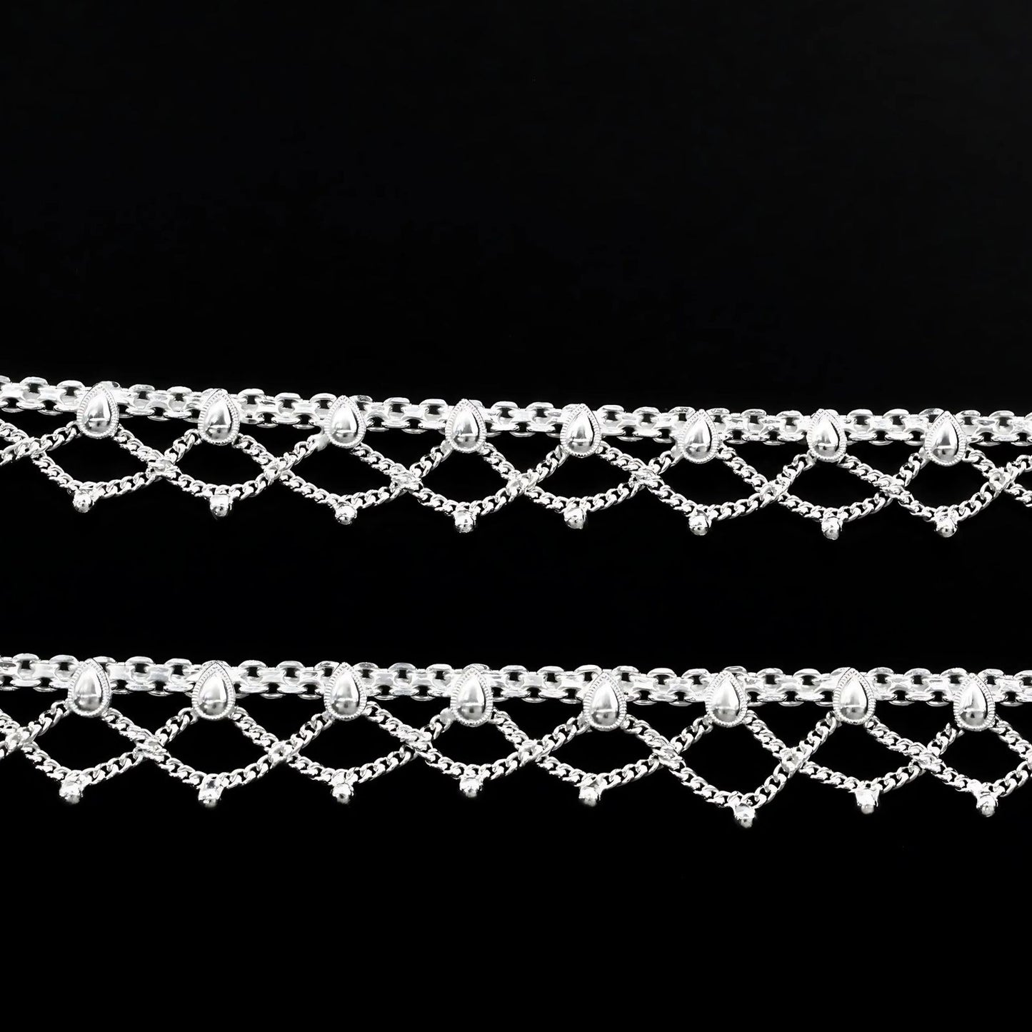 Real Sterling Silver women handmade Jhallar style Anklet Ankle Pair 10.3"