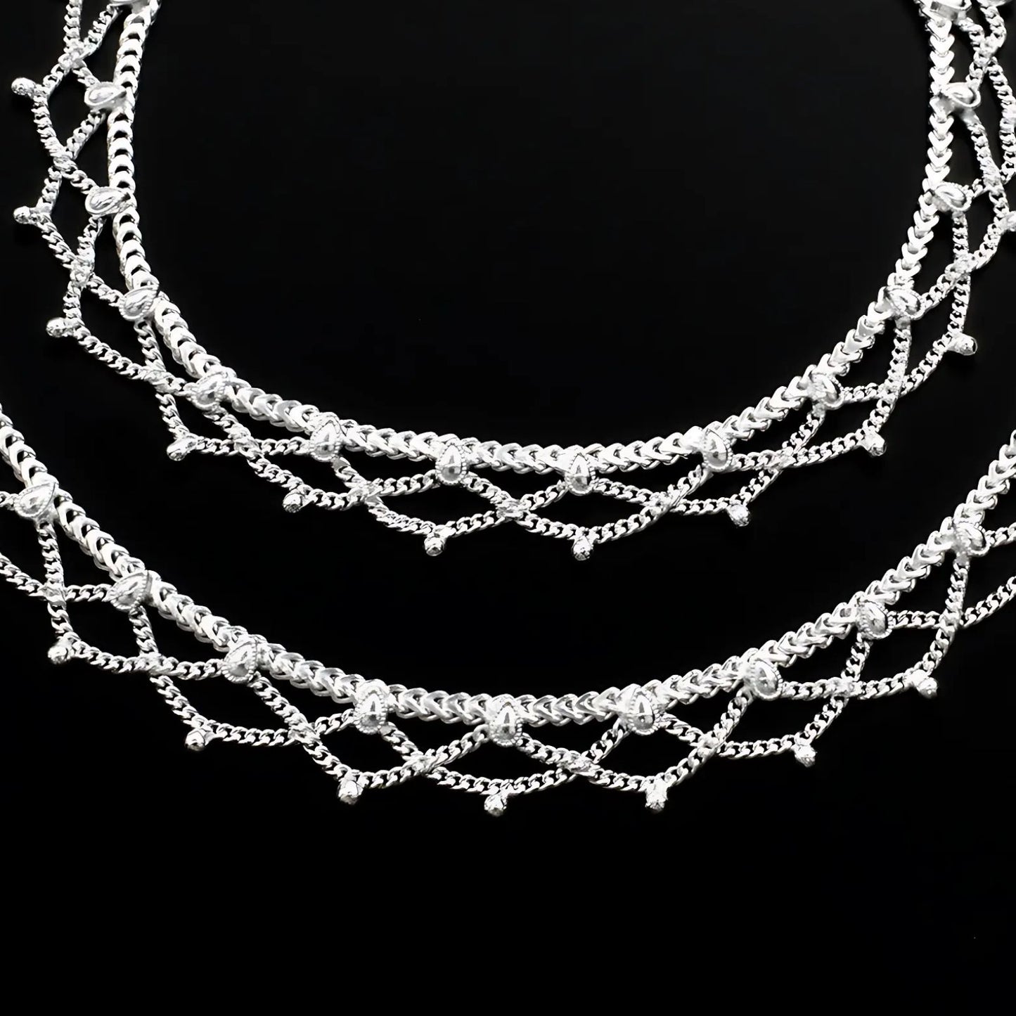 Real Sterling Silver women Jhallar style Anklet Ankle Pair 10.3"
