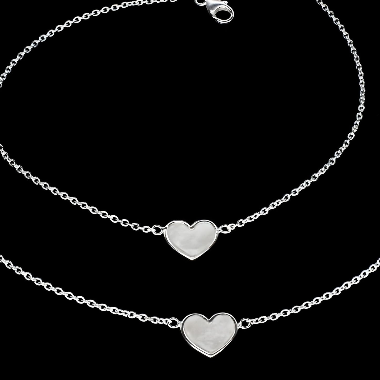925 Sterling Silver girlish Dainty heart charm beach wear foot Anklet Pair 10.5"