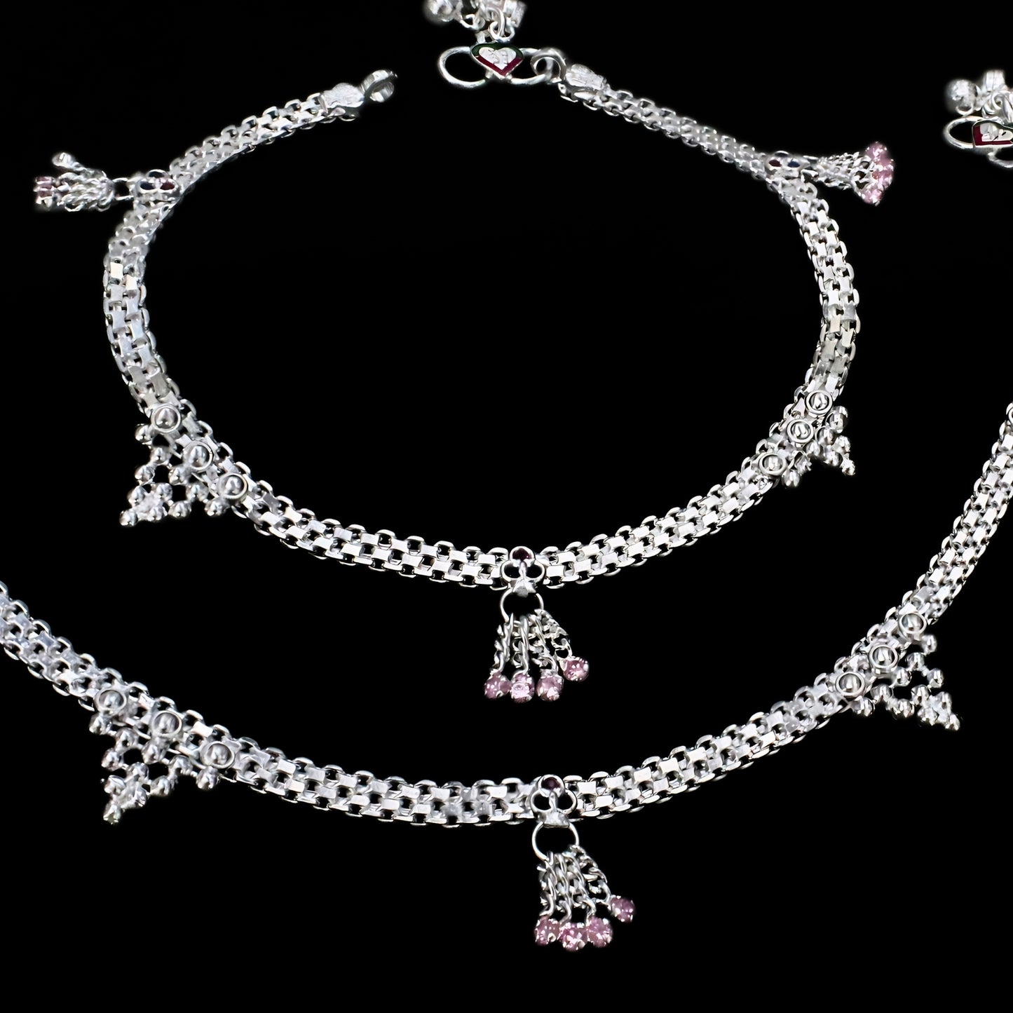 Real Sterling Silver Multi CZ Bridal Design Pajeb Anklet 10.3 in