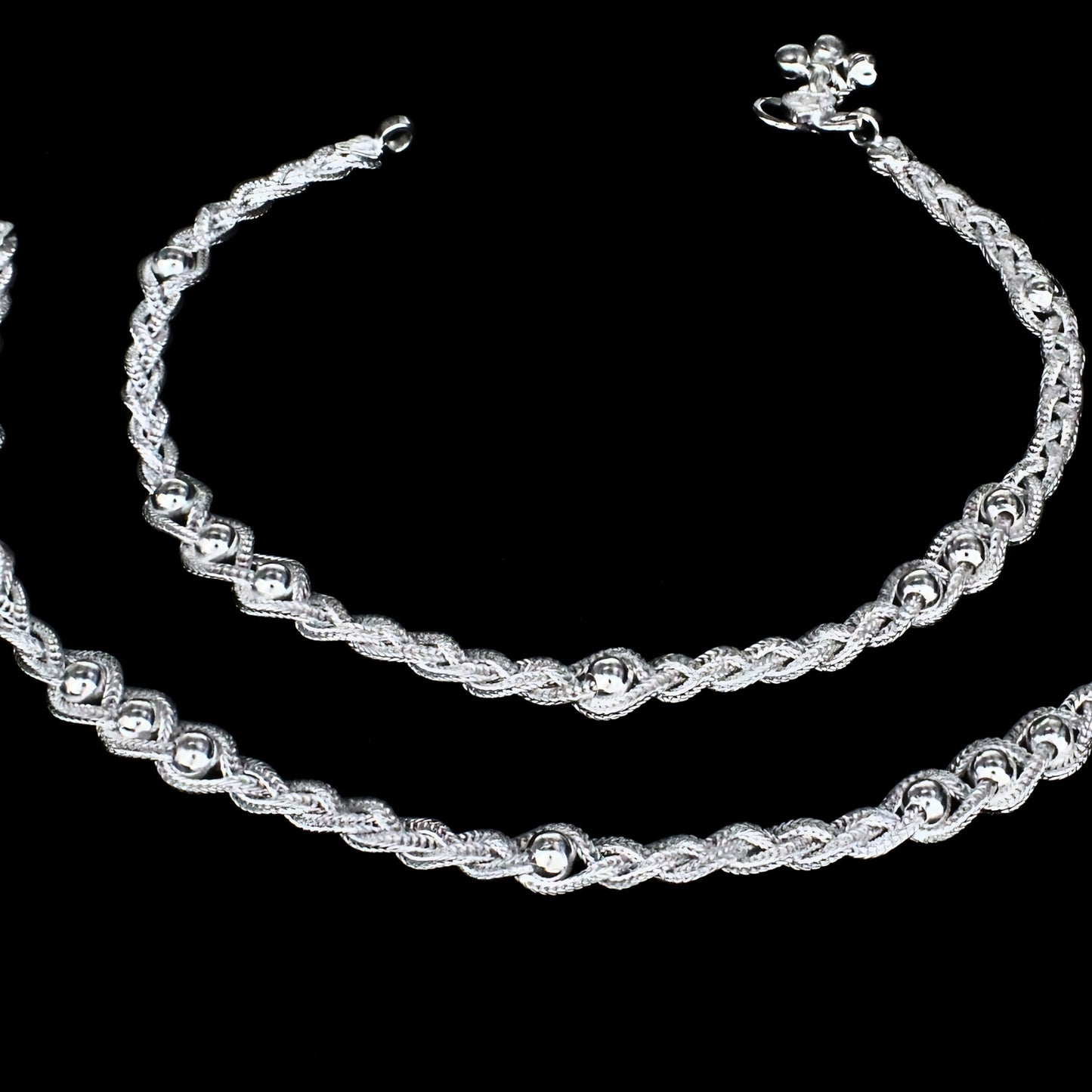 Daily Wear Twisted Rope Real Silver Women Payal Anklet Pair 10.3"