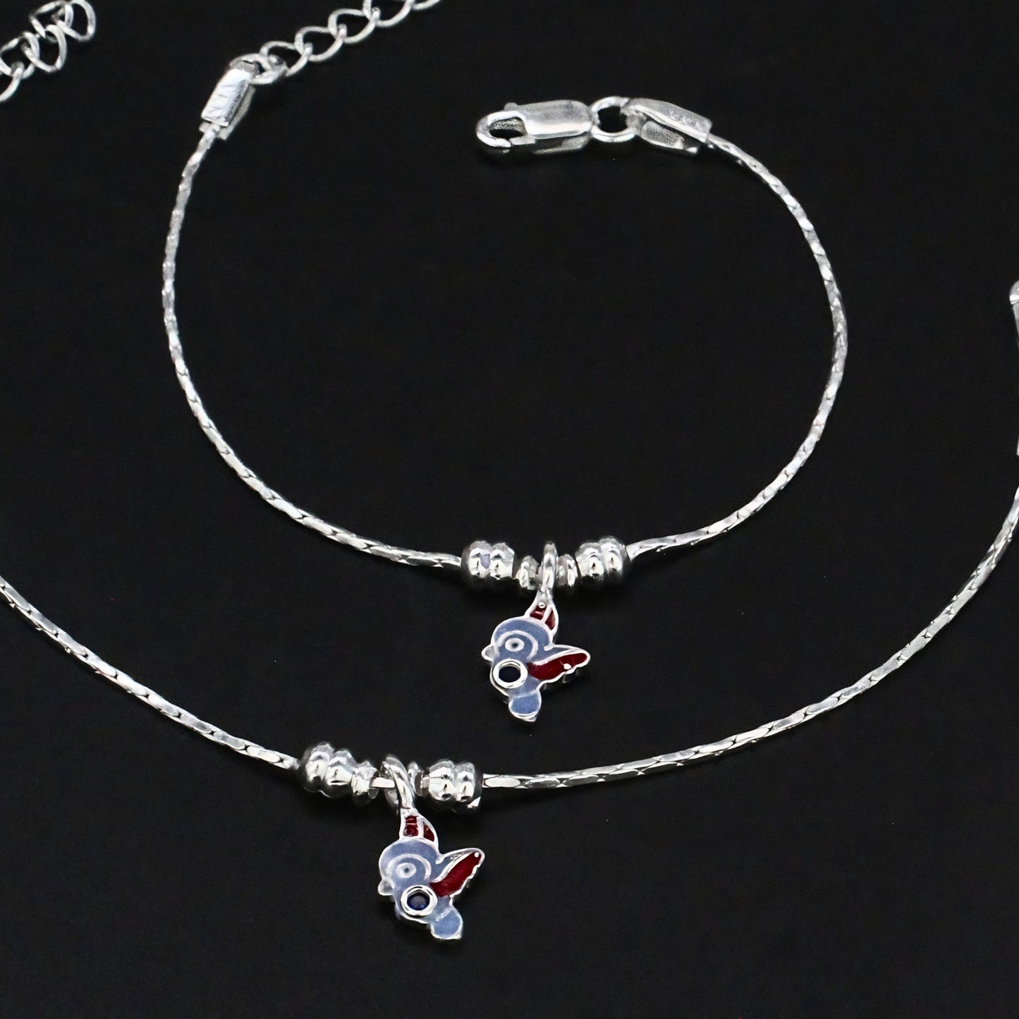 Real Silver Open-Wing Bird Anklet Payal for Kids