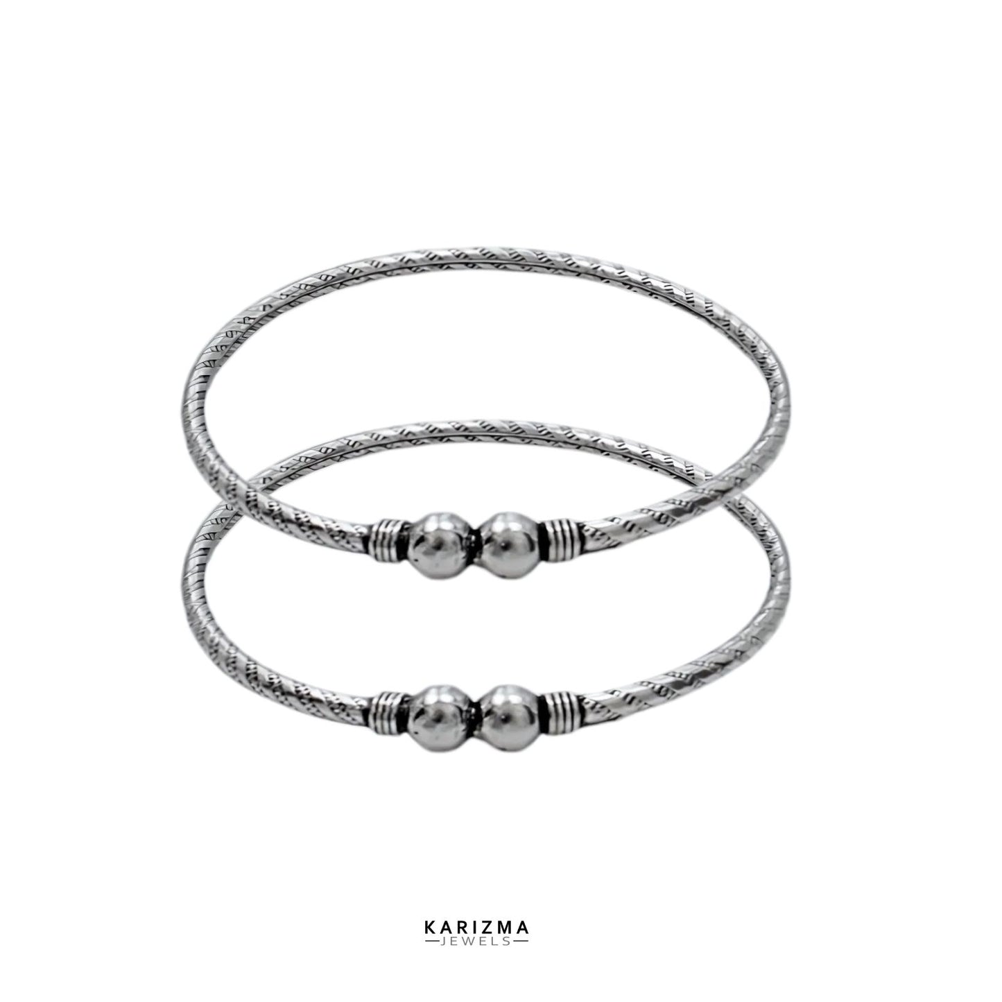 Indian Hollow Real 925 Silver Oxidized Openable Bangle Bracelet Pair - 5.9 CM