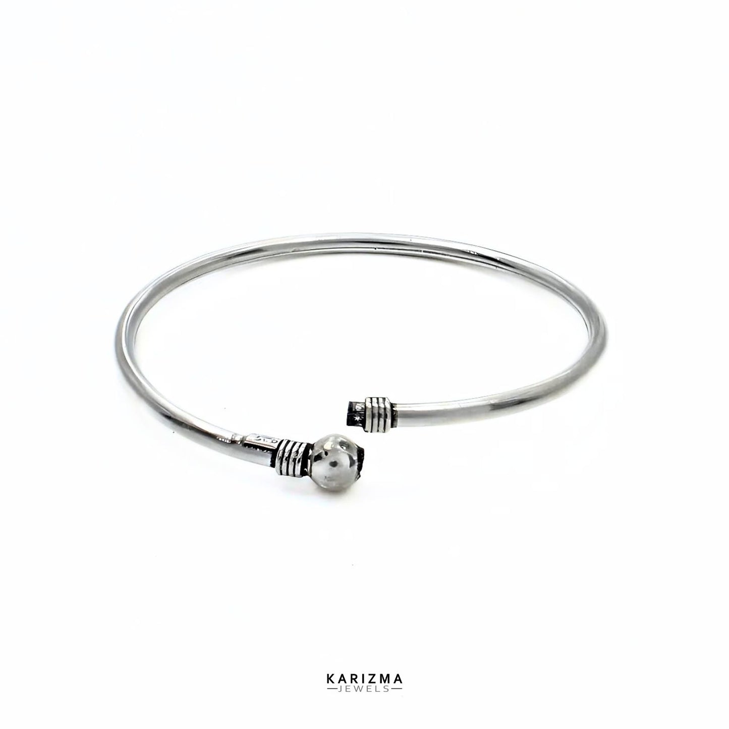 Indian Hollow Real Silver Oxidized Women Openable Single Bangle Bracelet - 5.9 CM