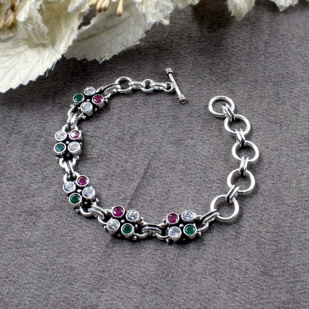 Real Sterling Silver Cut Stone Oxidized Bracelet