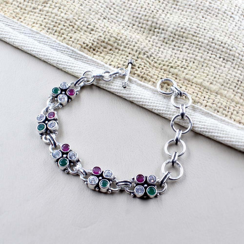 Real Sterling Silver Cut Stone Oxidized Bracelet