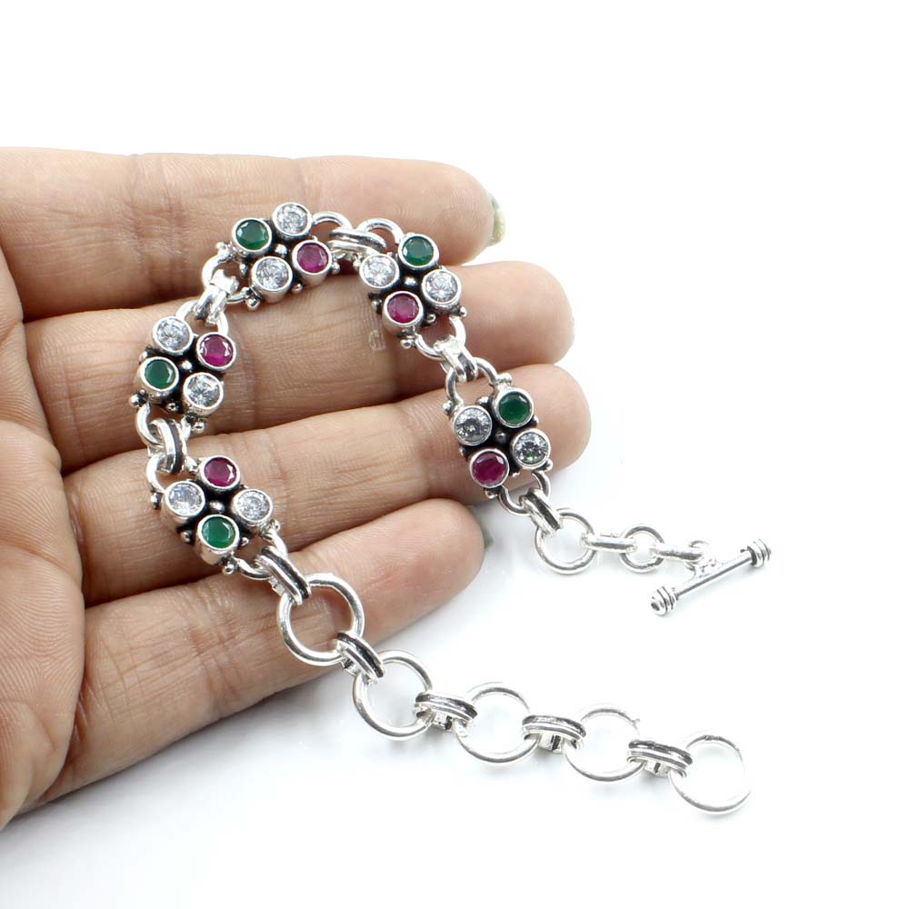 Real Sterling Silver Cut Stone Oxidized Bracelet