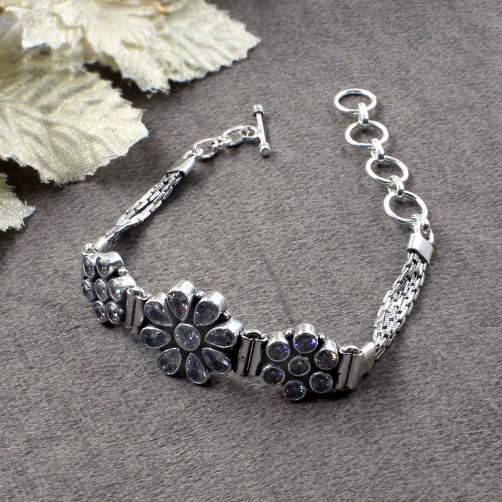 Real Silver CZ Oxidized Bracelet Gift For Girls Women