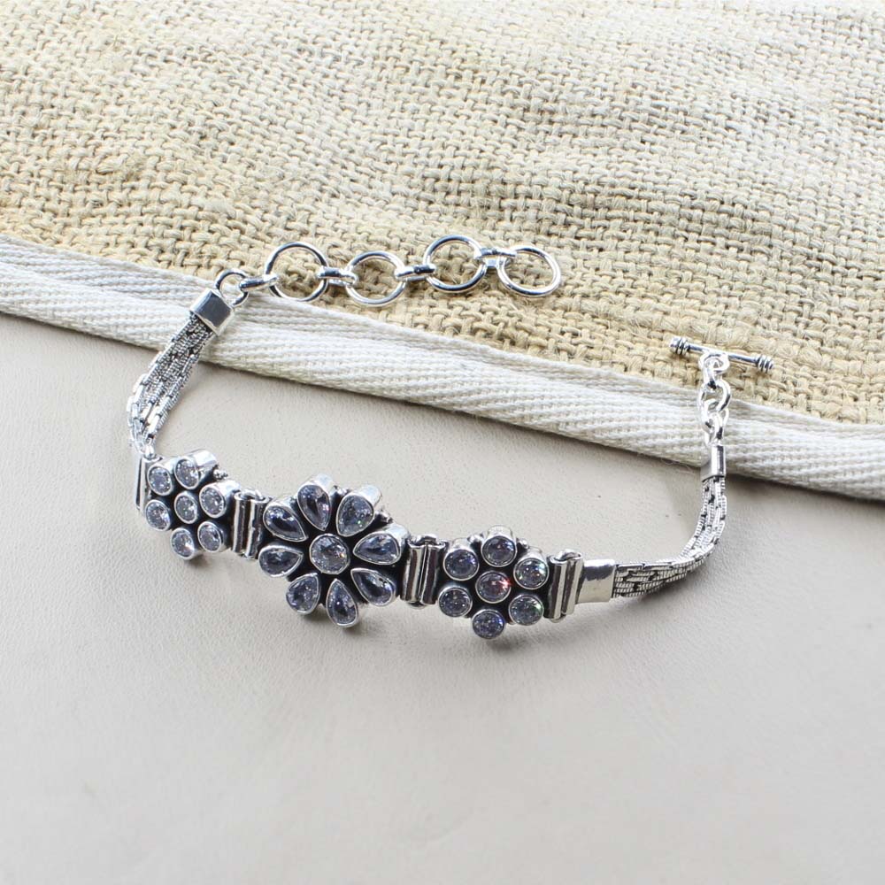 Real Silver CZ Oxidized Bracelet Gift For Girls Women