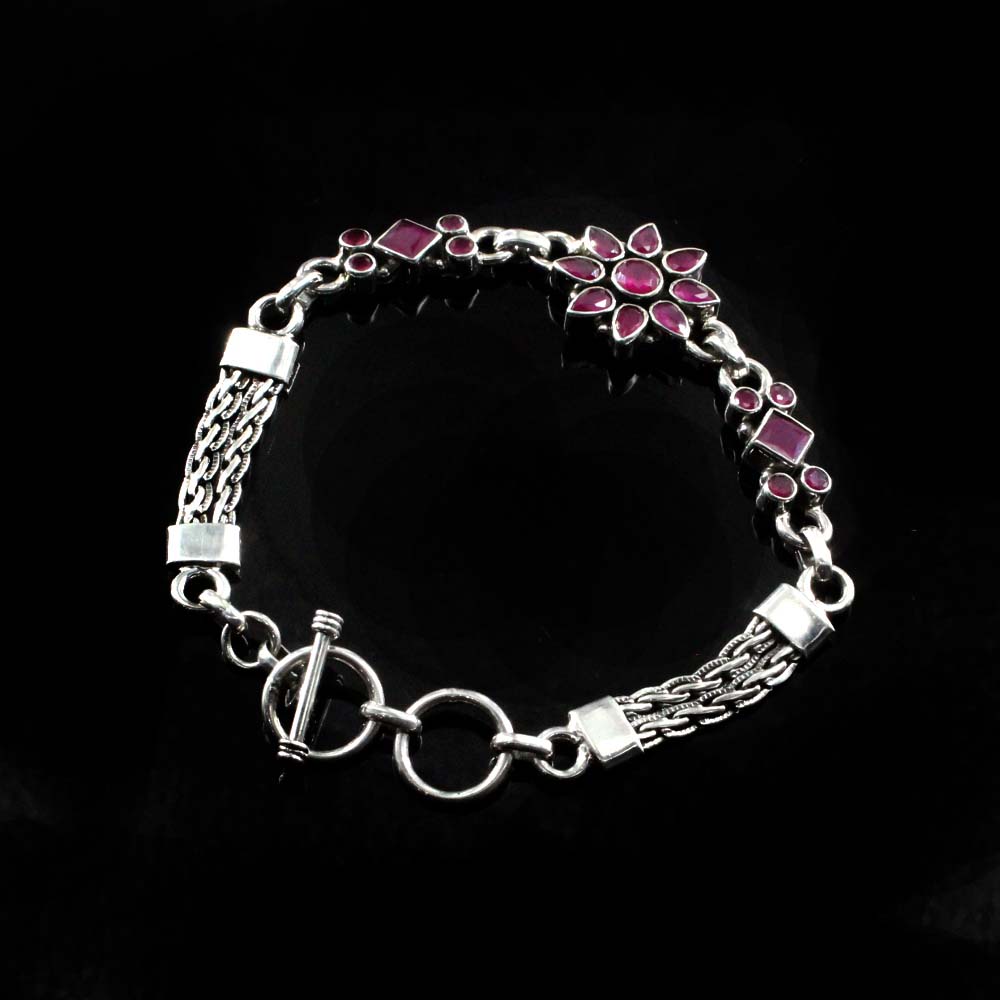 Boho Style Real Silver Cut Stone Oxidized Bracelet
