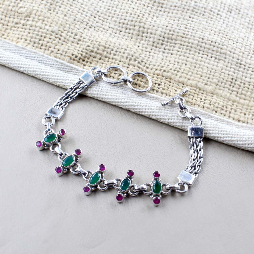 Indian Real Silver Cut Stone Oxidized Bracelet