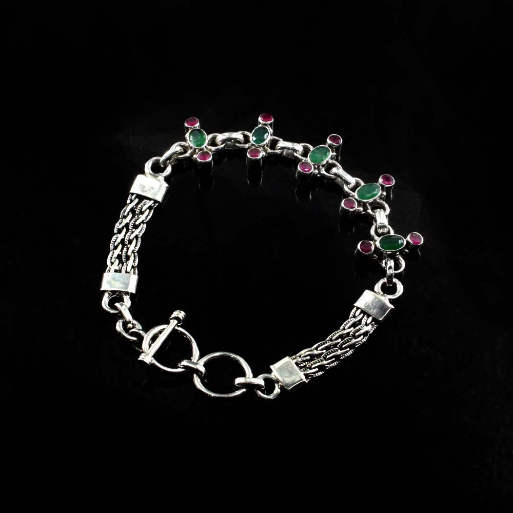 Indian Real Silver Cut Stone Oxidized Bracelet